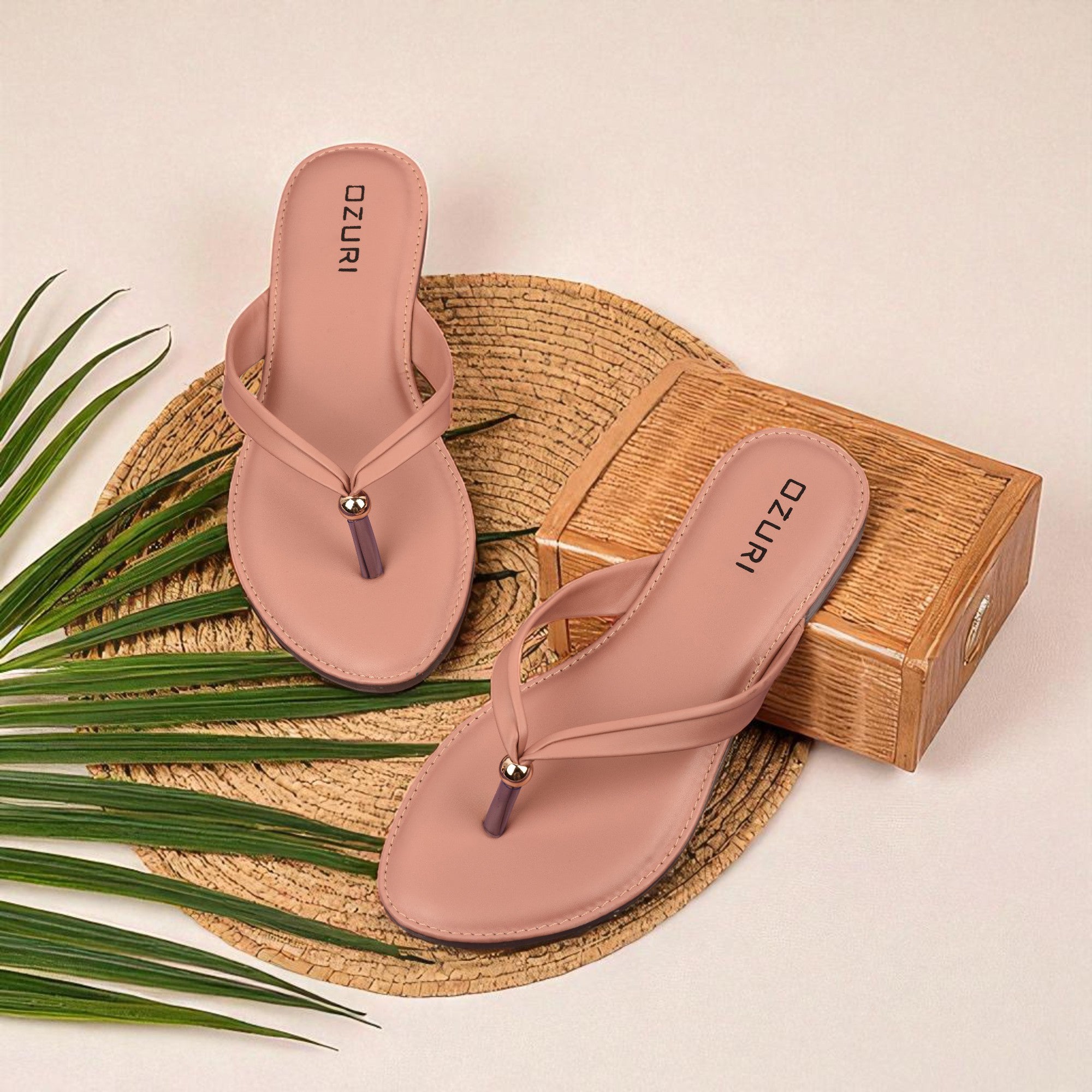 Ozuri Elegant Slip-On Flat Sandals with Minimal Charm Detailing