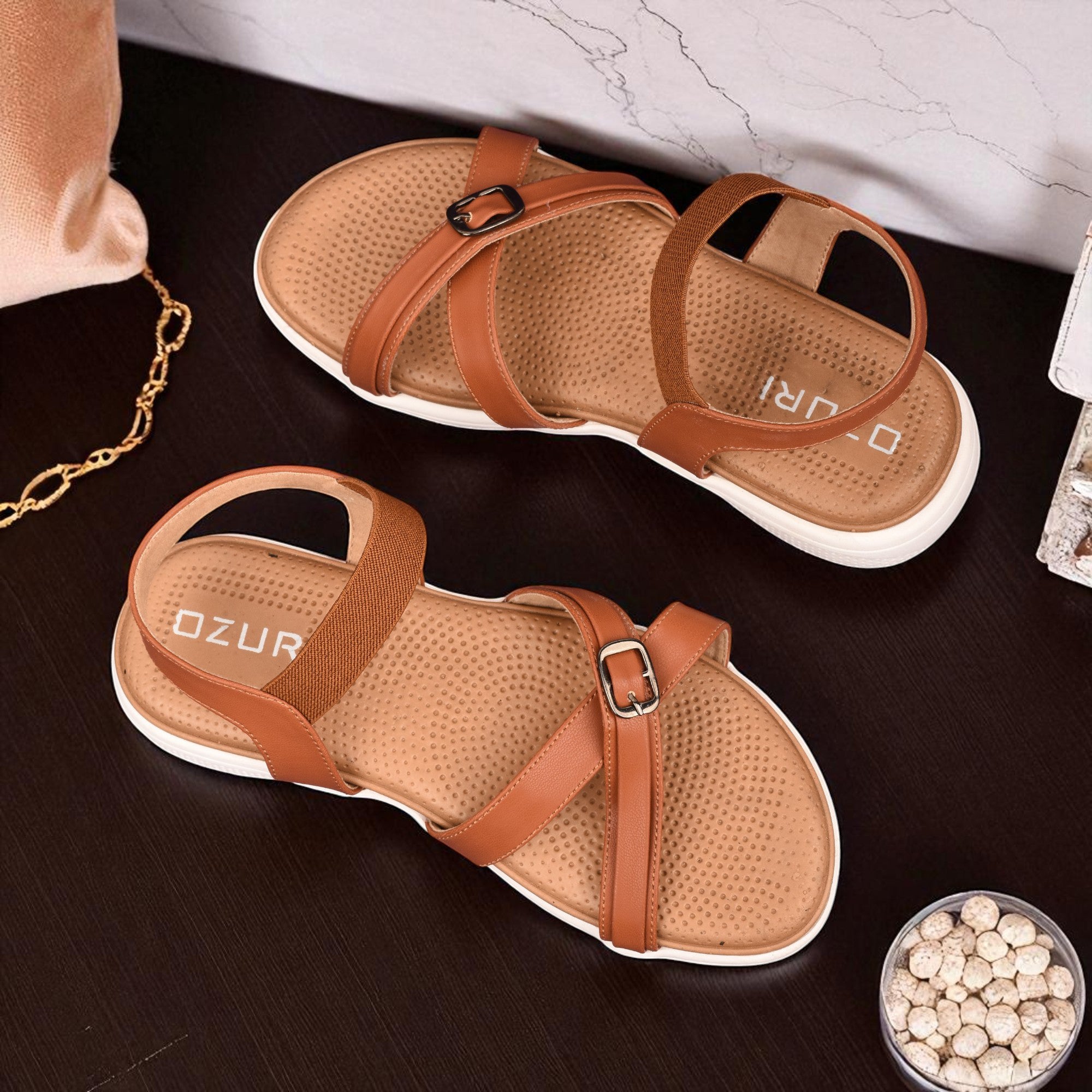 Women’s Casual Comfort Sandals with Elastic Strap and Buckle Detail