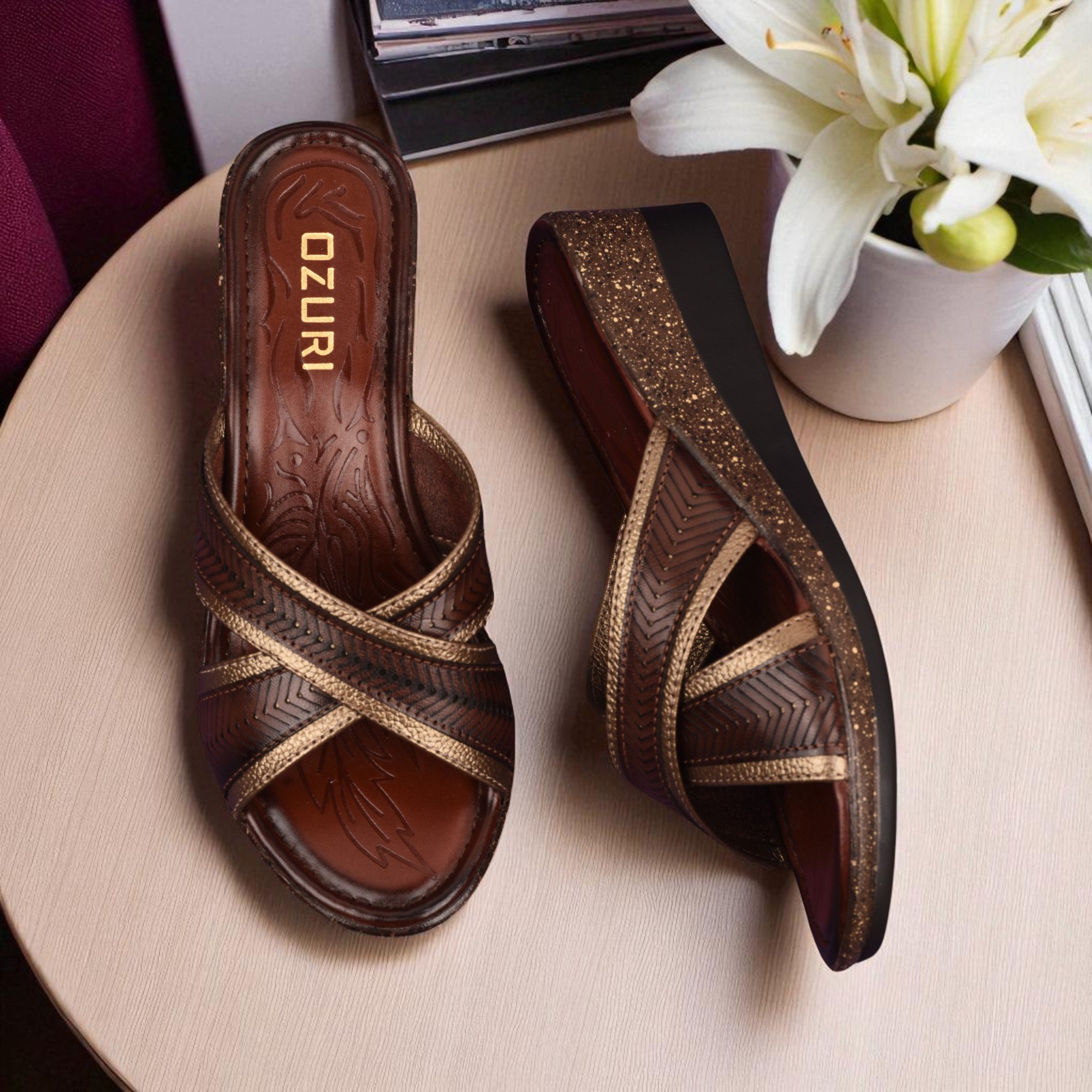 Ozuri Women’s Cross Strap Wedge Slip-On Sandals