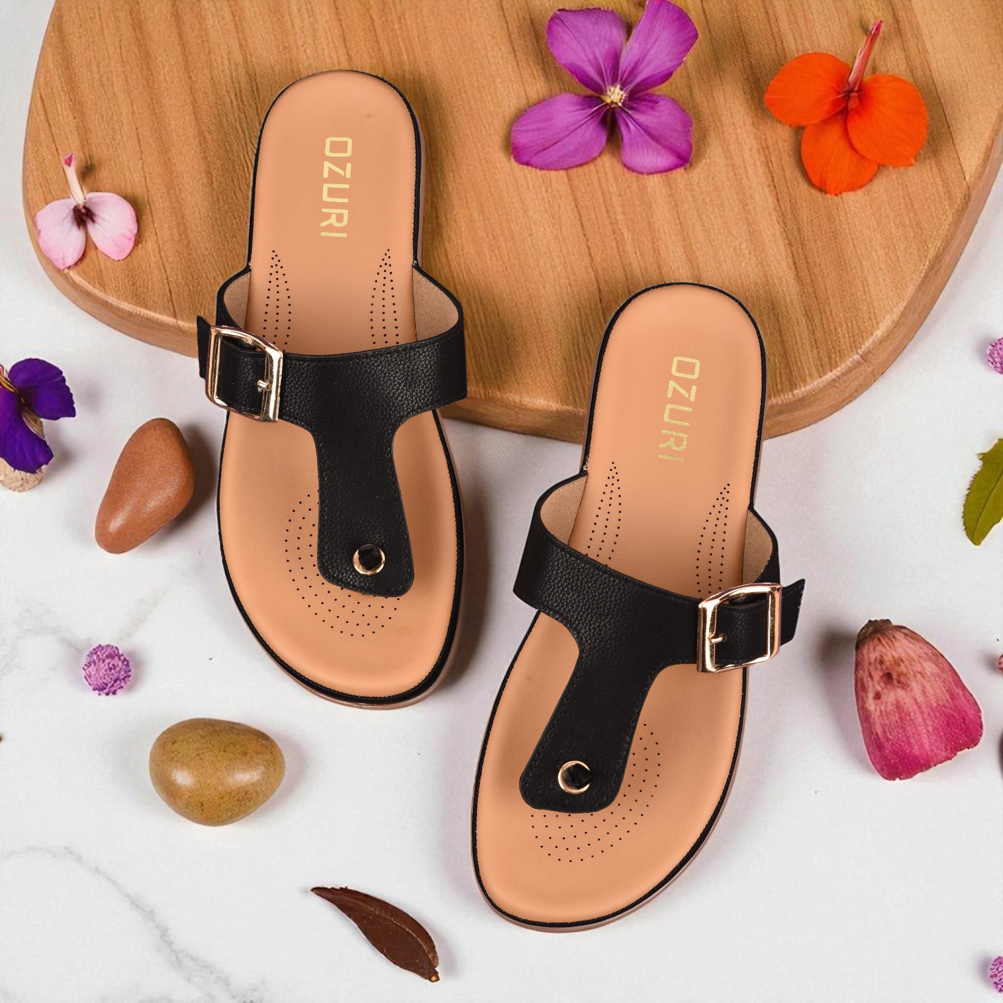 OZURI Women’s Comfort Buckle Flats – Stylish & Cushioned Daily Wear Sandals (10605)