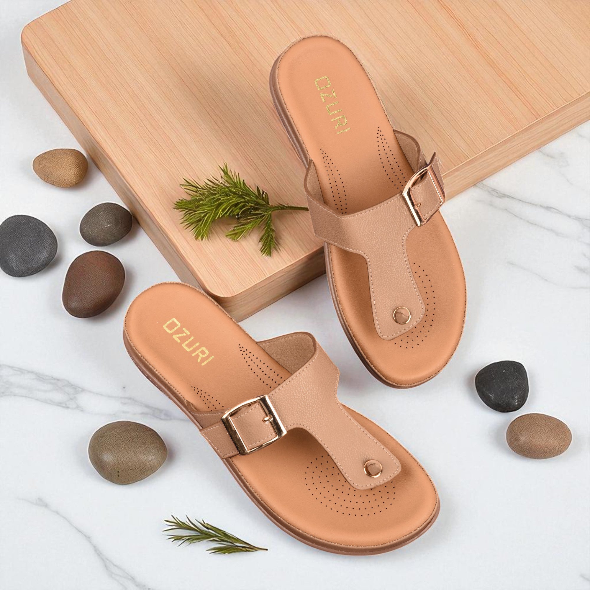 OZURI Women’s Comfort Buckle Flats – Stylish & Cushioned Daily Wear Sandals (10605)