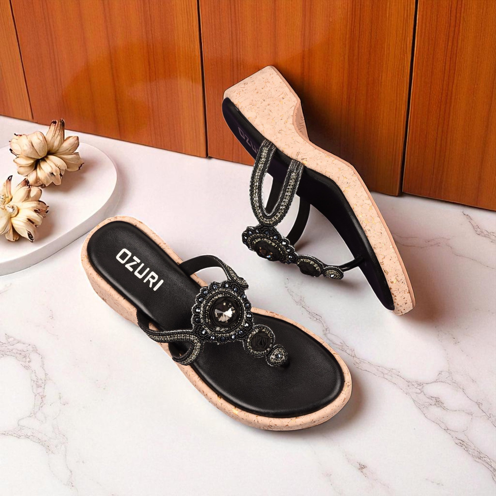 OZURI Women’s Embellished Wedge Sandals – Stylish & Comfortable Party Wear(11908)