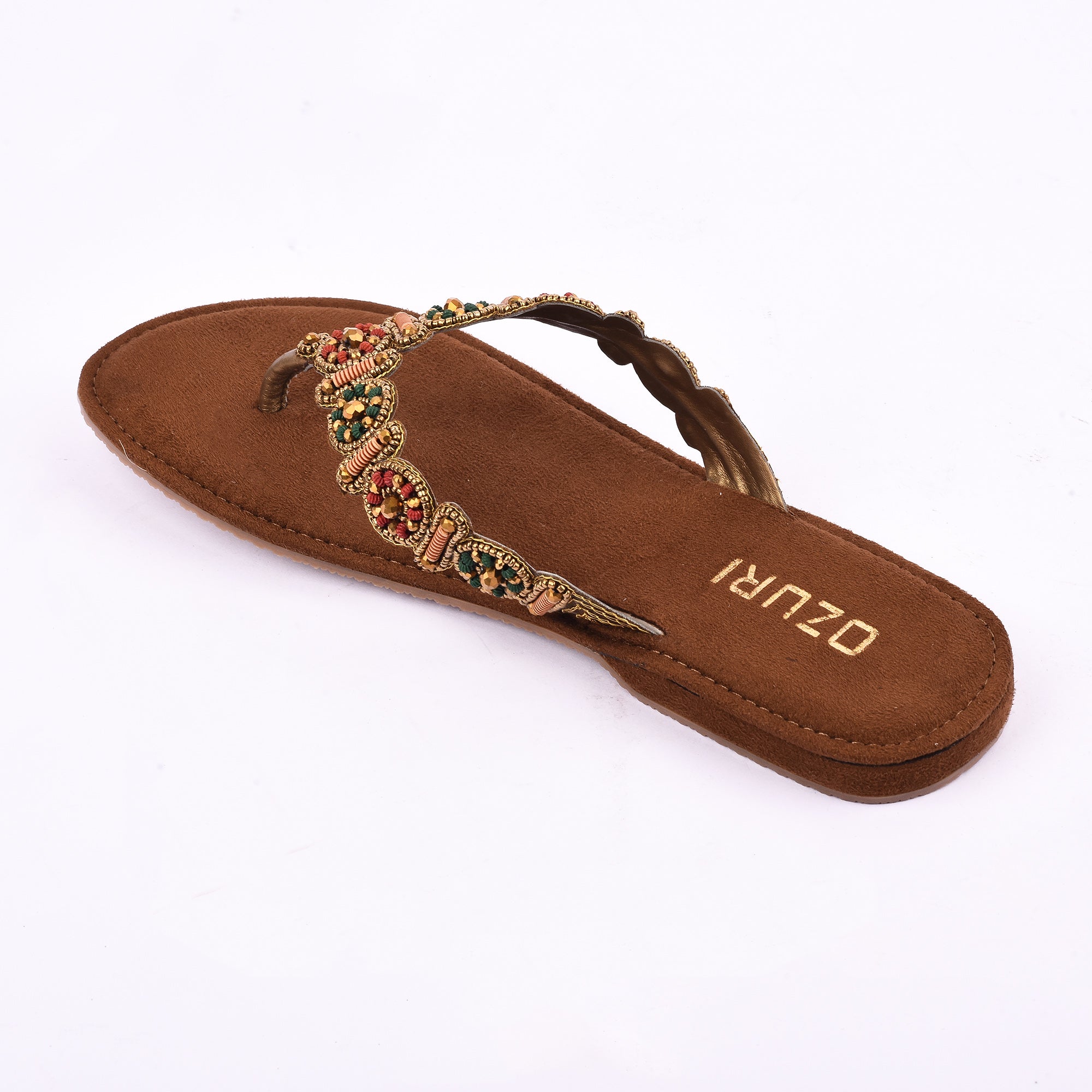 OZURI Women’s Embellished Beaded Ethnic Flats – Stylish Comfortable Slip-On Sandals(10601)