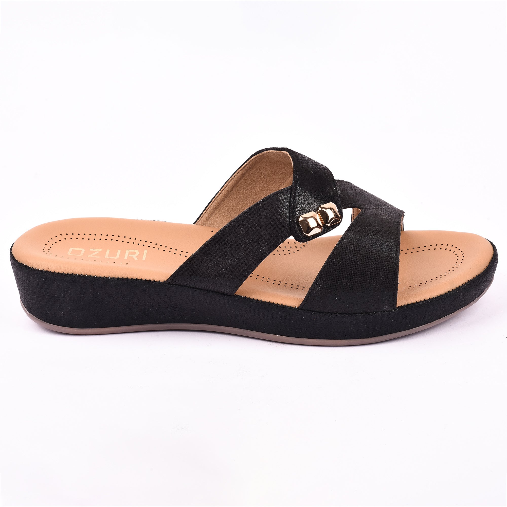 Women's Brown Cross-Strap Wedge Sandals with Gold Stud Accents