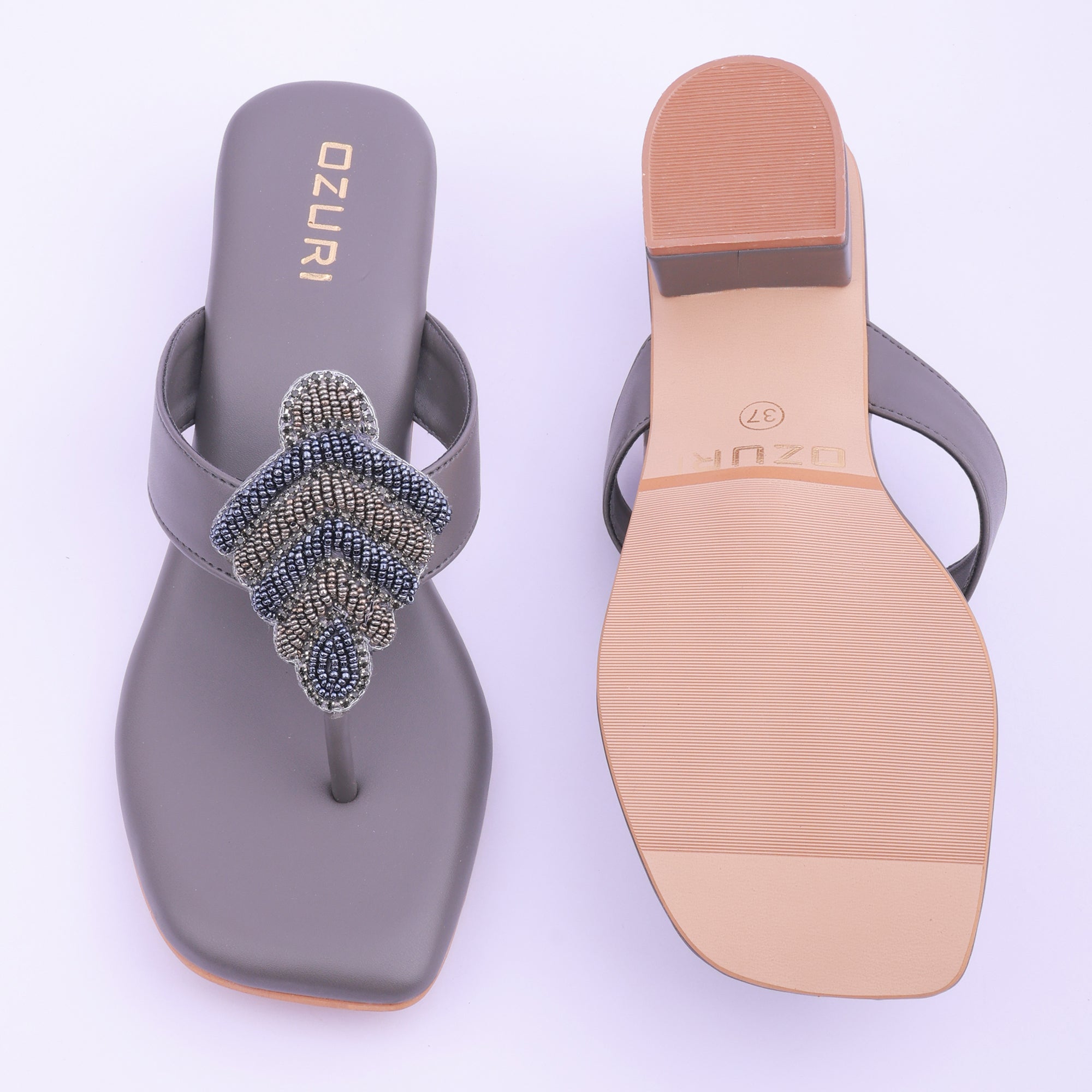 Embellished Toe Ring Block Heel Sandals for Women
