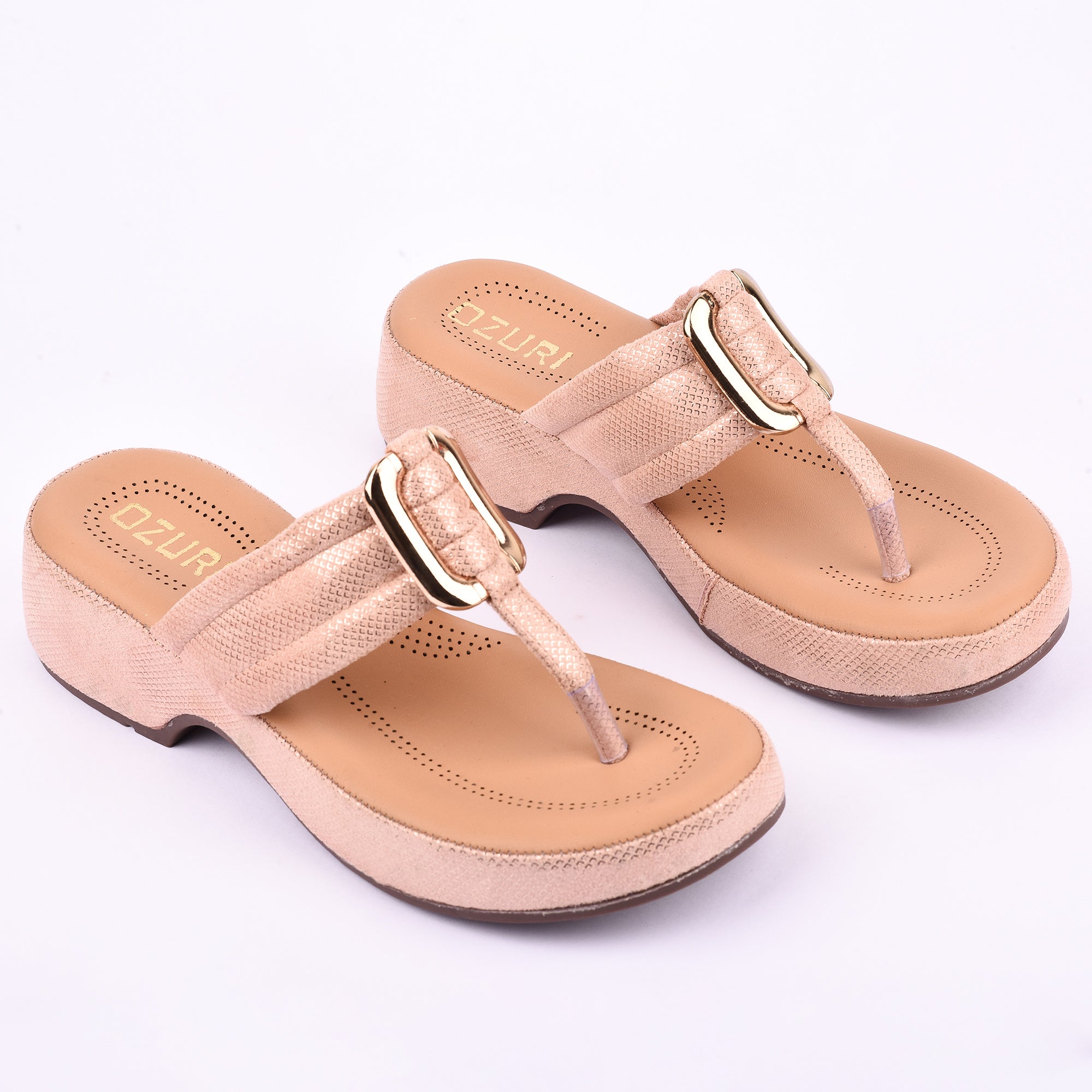 Women's Elegant Grey Textured Wedge Toe-Ring Sandal with Buckle Detail