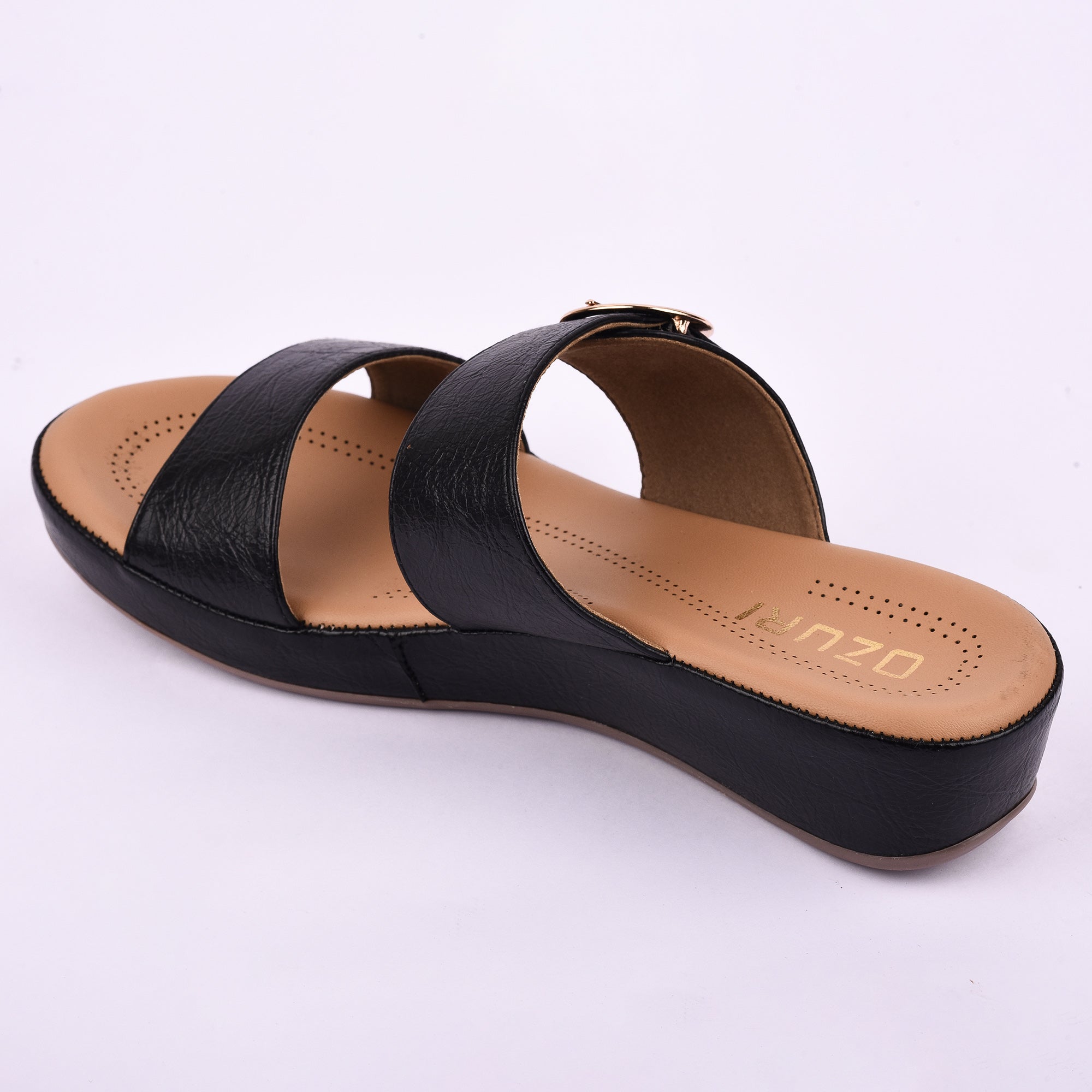 Women’s Slip-On Wedge Sandals with Double Strap and Buckle Detail
