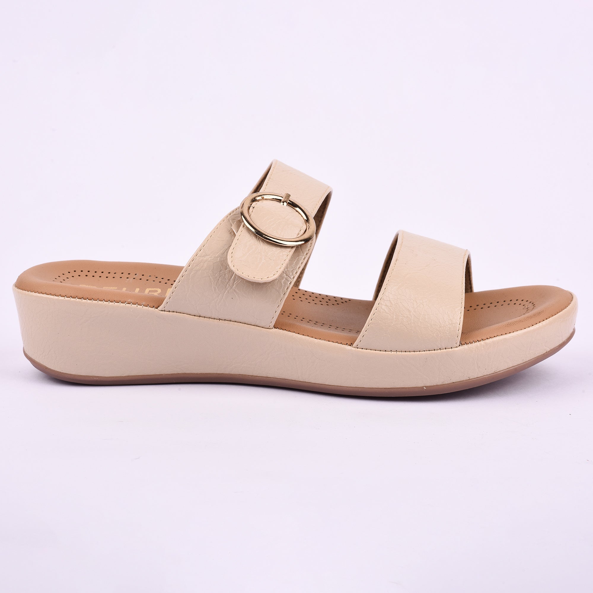 Women’s Slip-On Wedge Sandals with Double Strap and Buckle Detail