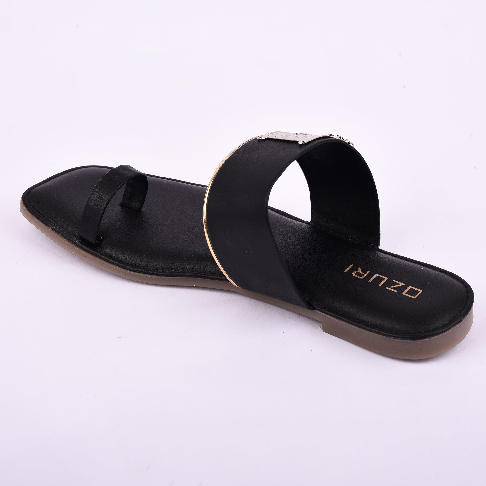 Stylish Ethnic Toe Ring Flat Sandal with Metallic Embellishment
