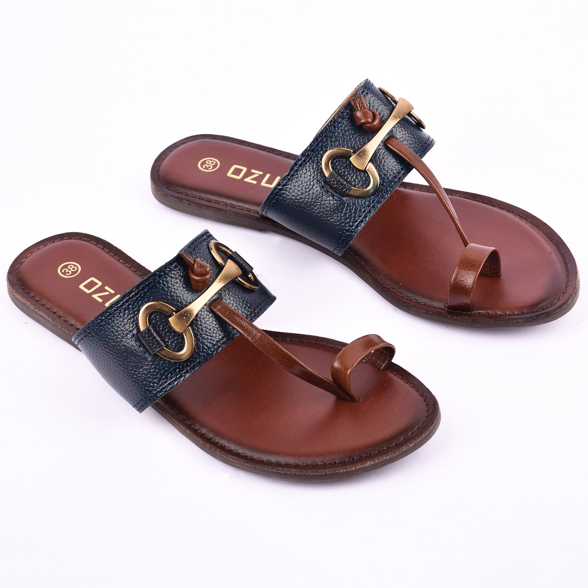 Ozuri Women’s Toe Loop Flat Sandals with Metal Buckle Detail