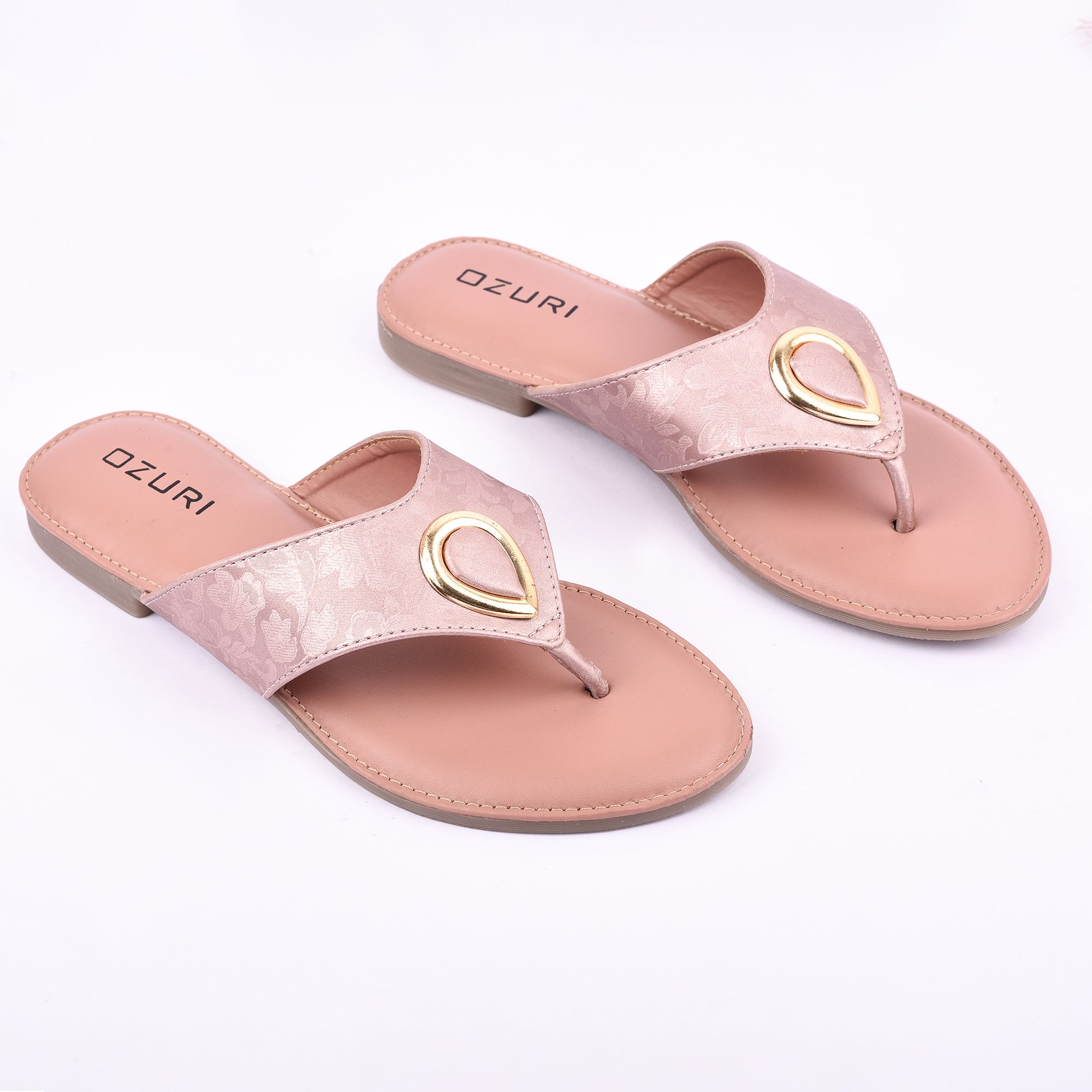 Ozuri Stylish Embossed Slip-On Flats with Metallic Teardrop Accent