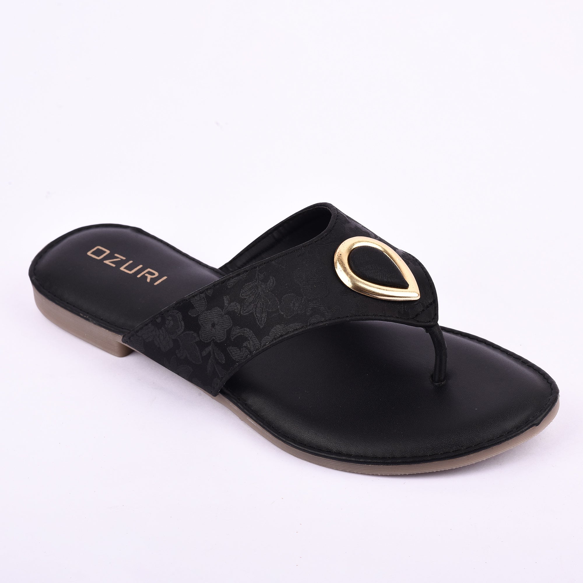 Ozuri Stylish Embossed Slip-On Flats with Metallic Teardrop Accent