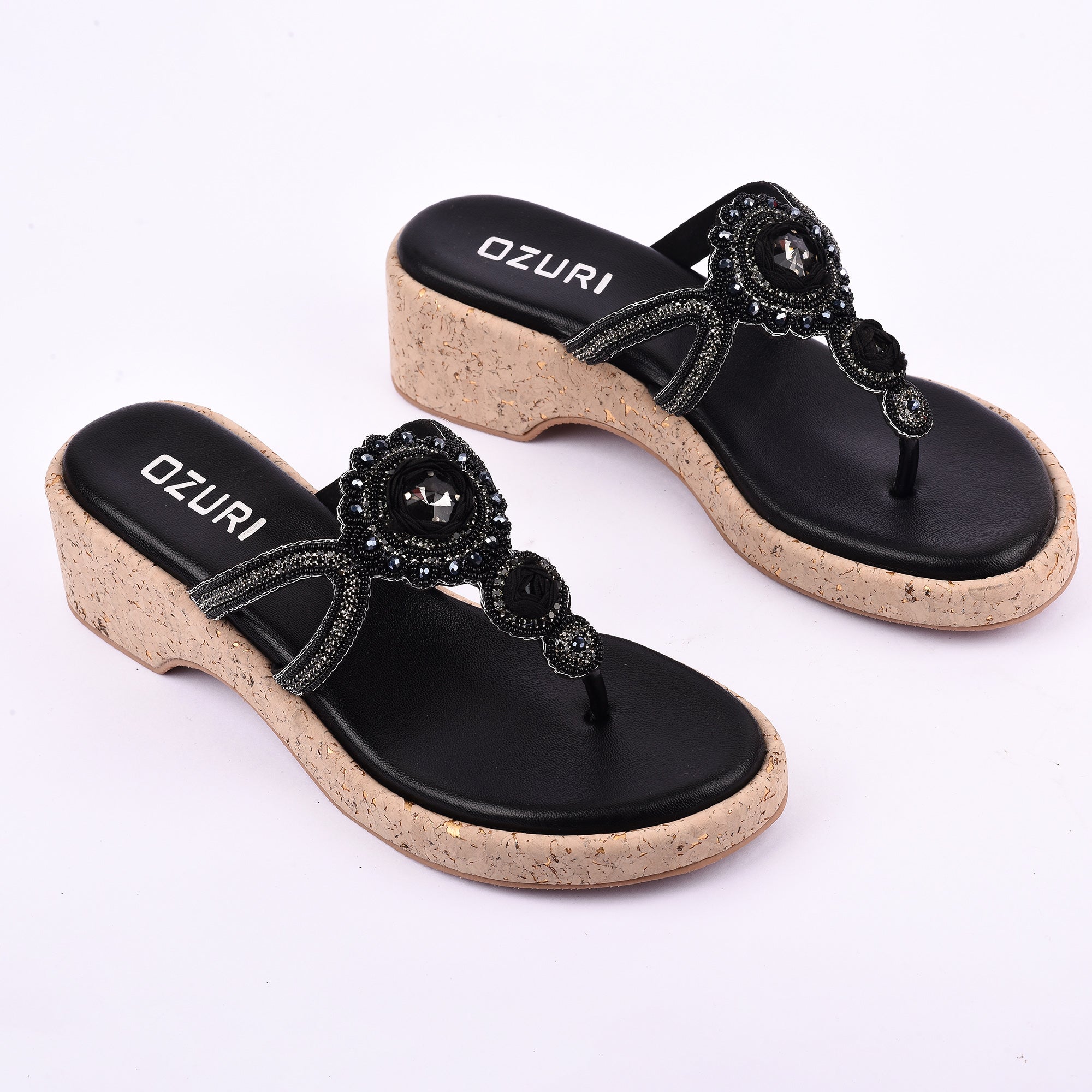 OZURI Women’s Embellished Wedge Sandals – Stylish & Comfortable Party Wear(11908)