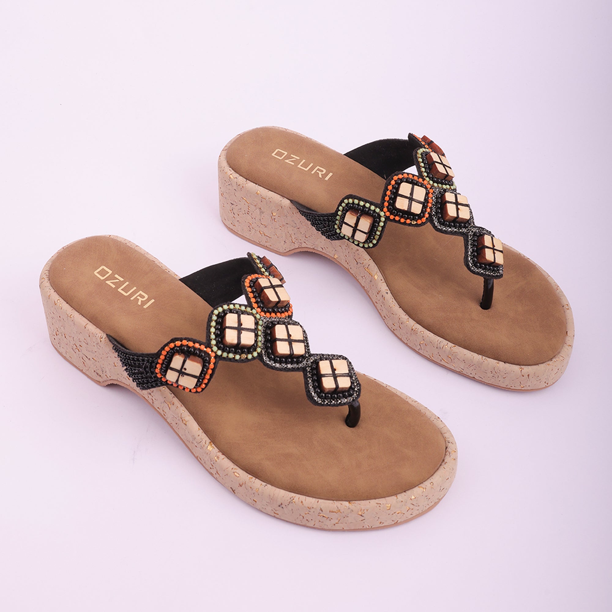 Embellished Beaded Slip-On Wedge Sandals for Women