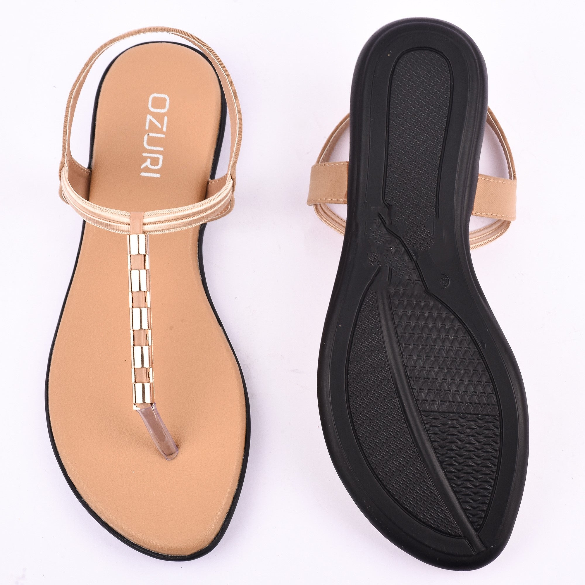 Elegant Elastic Strap Flat Sandal with Metallic Detailing