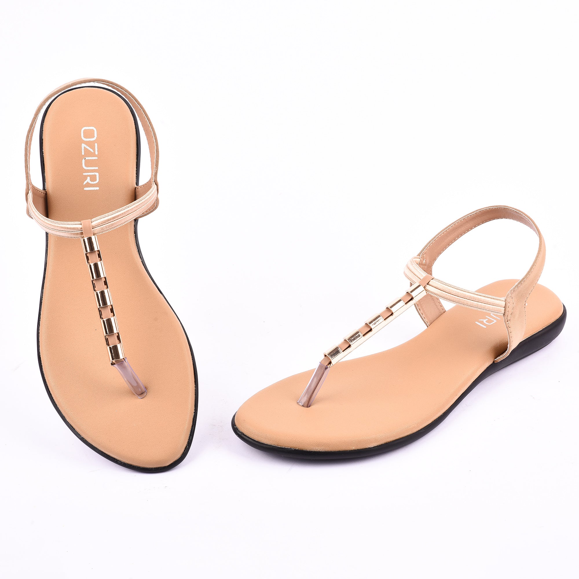 Elegant Elastic Strap Flat Sandal with Metallic Detailing