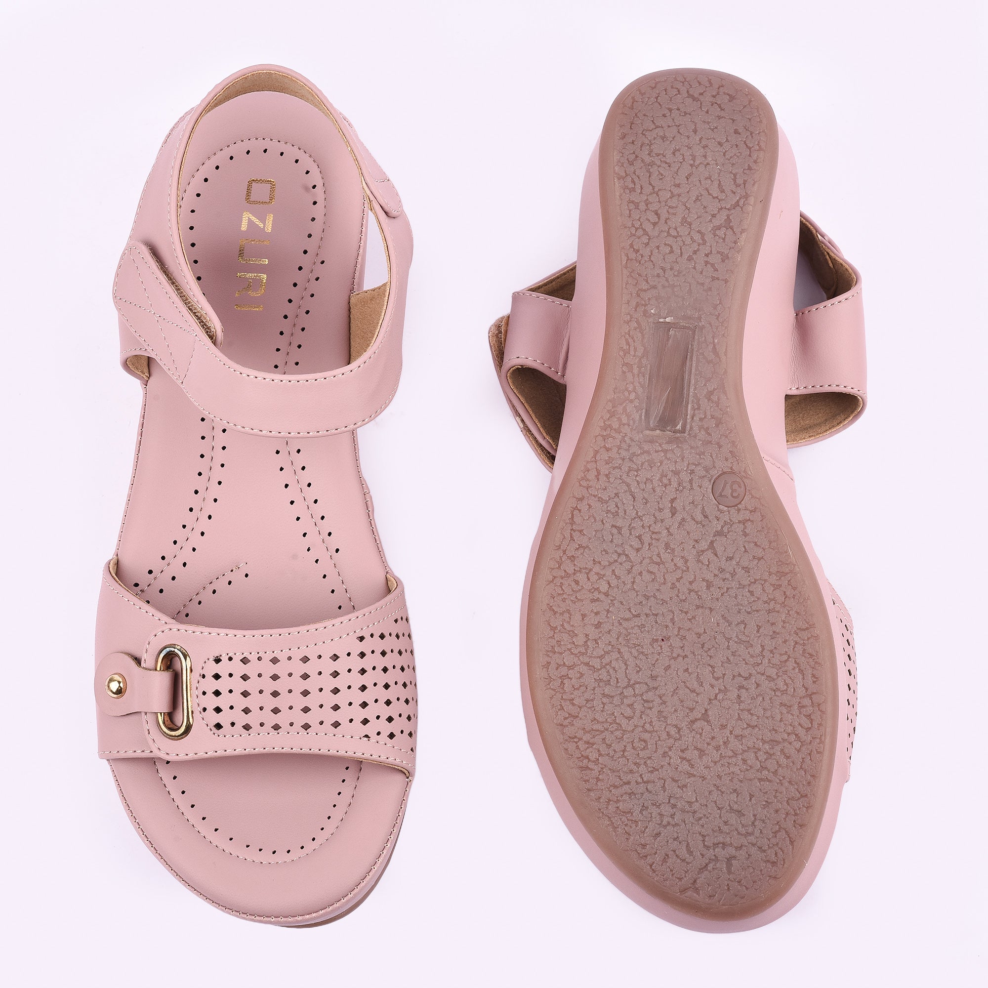 Comfort Wedge Sandal with Perforated Strap and Buckle Detail