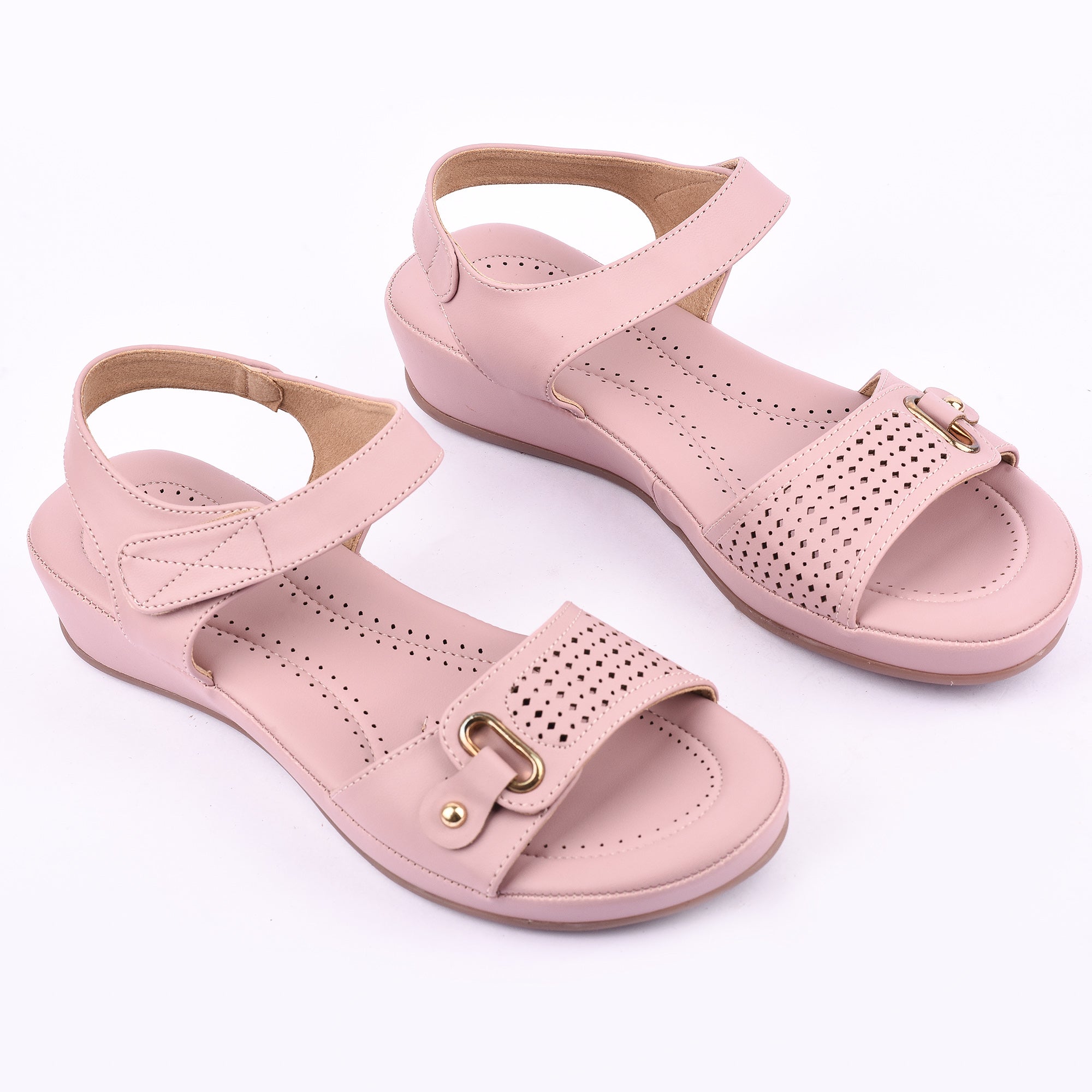 Comfort Wedge Sandal with Perforated Strap and Buckle Detail