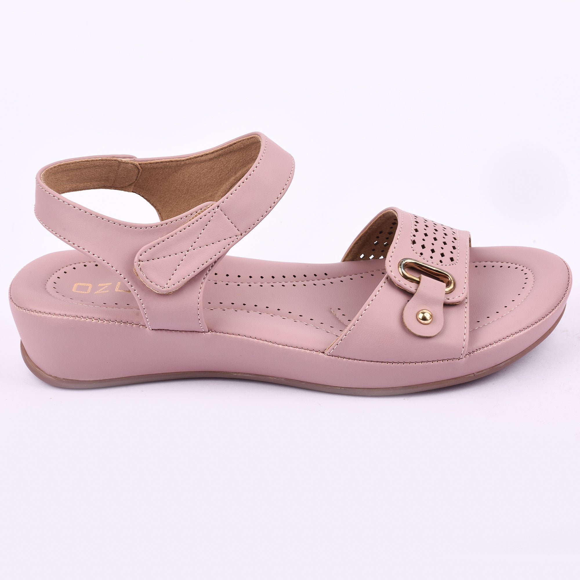 Comfort Wedge Sandal with Perforated Strap and Buckle Detail