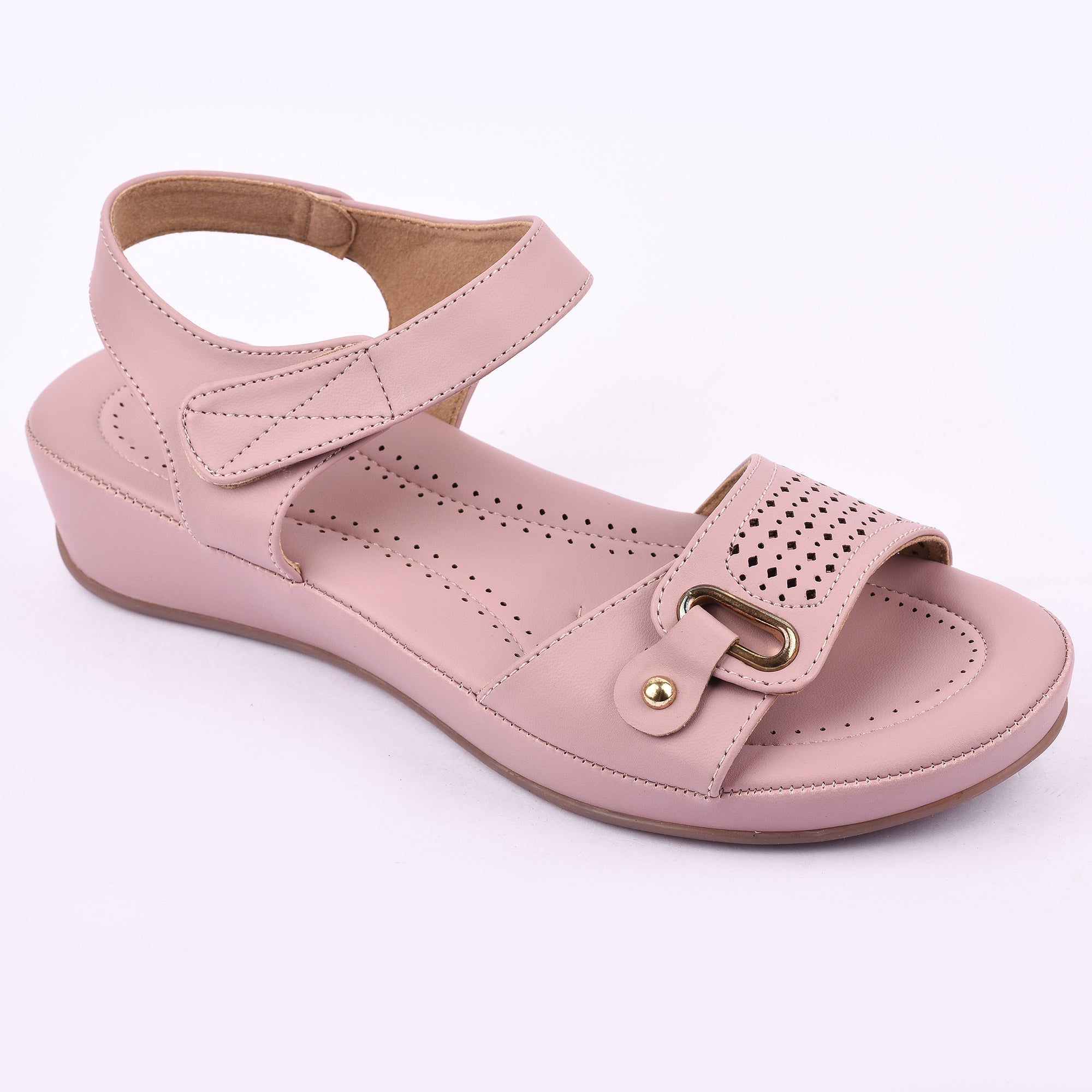 Comfort Wedge Sandal with Perforated Strap and Buckle Detail