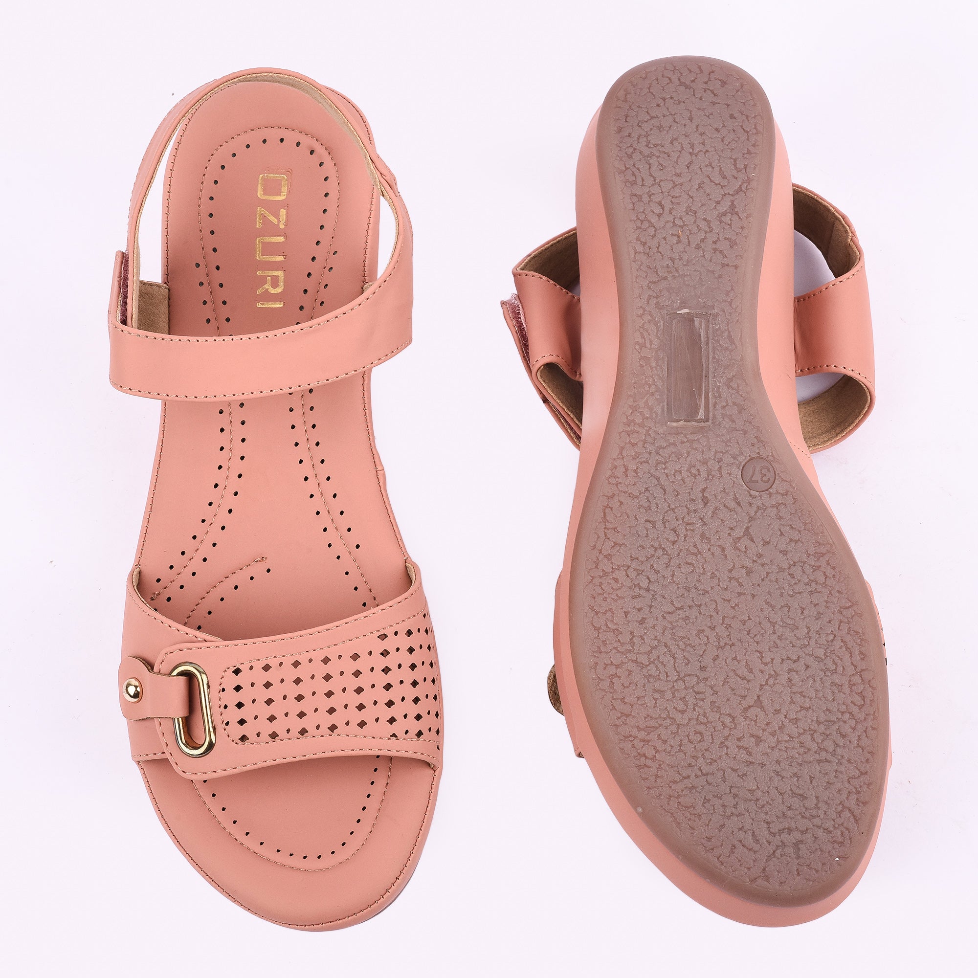 Comfort Wedge Sandal with Perforated Strap and Buckle Detail