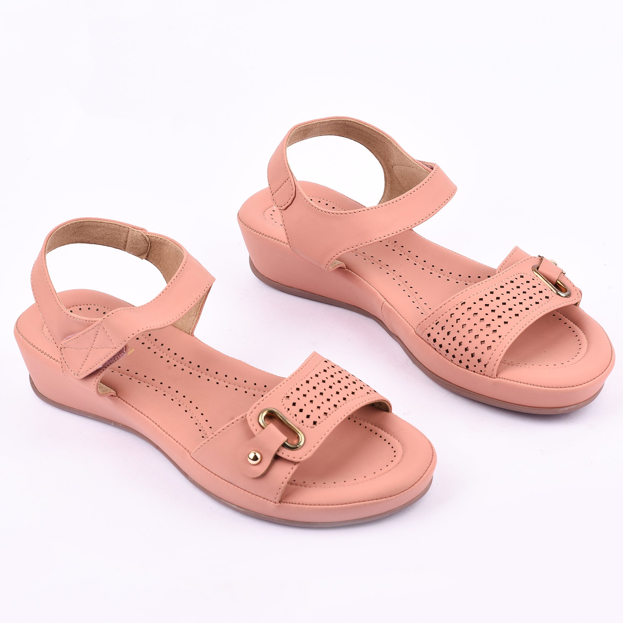 Comfort Wedge Sandal with Perforated Strap and Buckle Detail