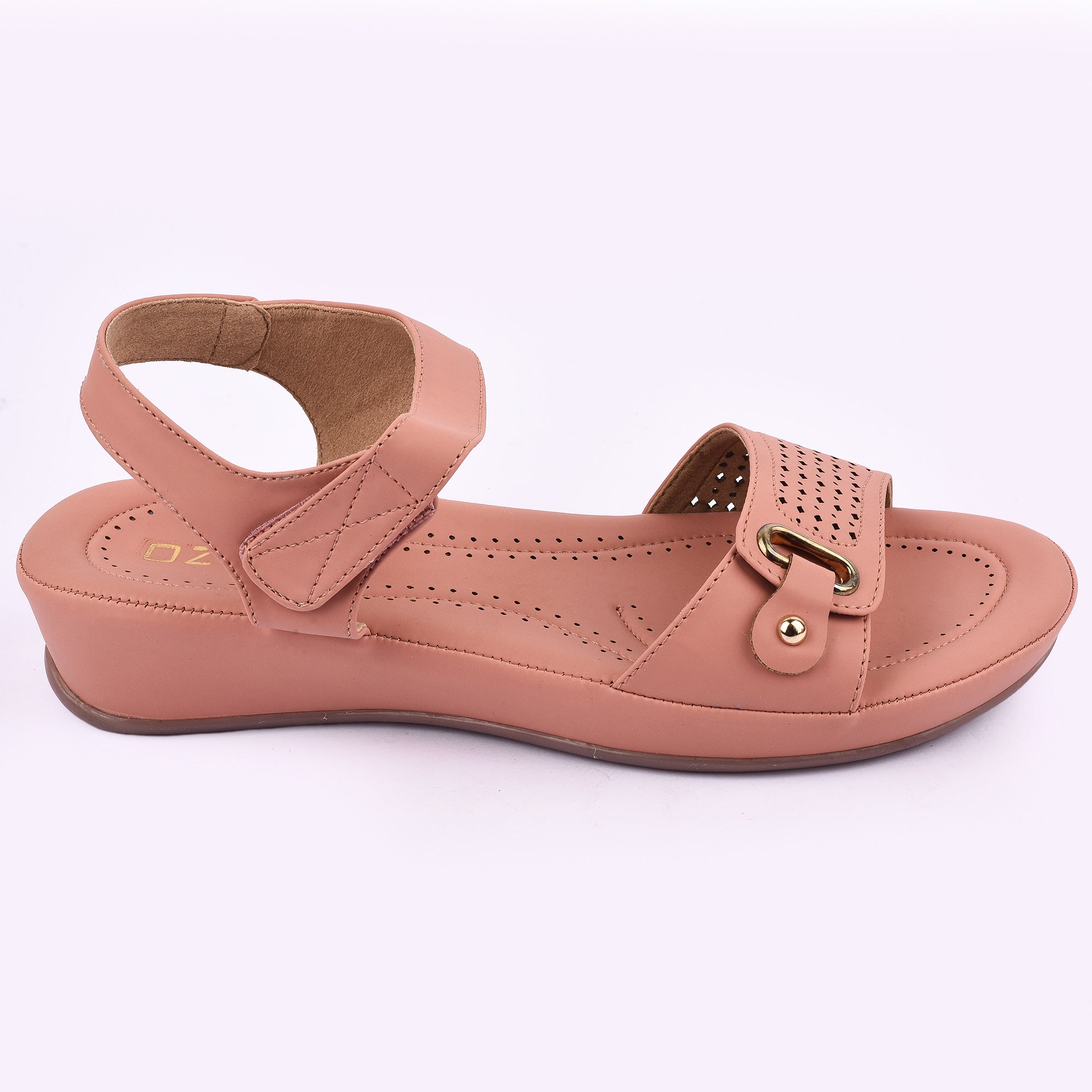 Comfort Wedge Sandal with Perforated Strap and Buckle Detail