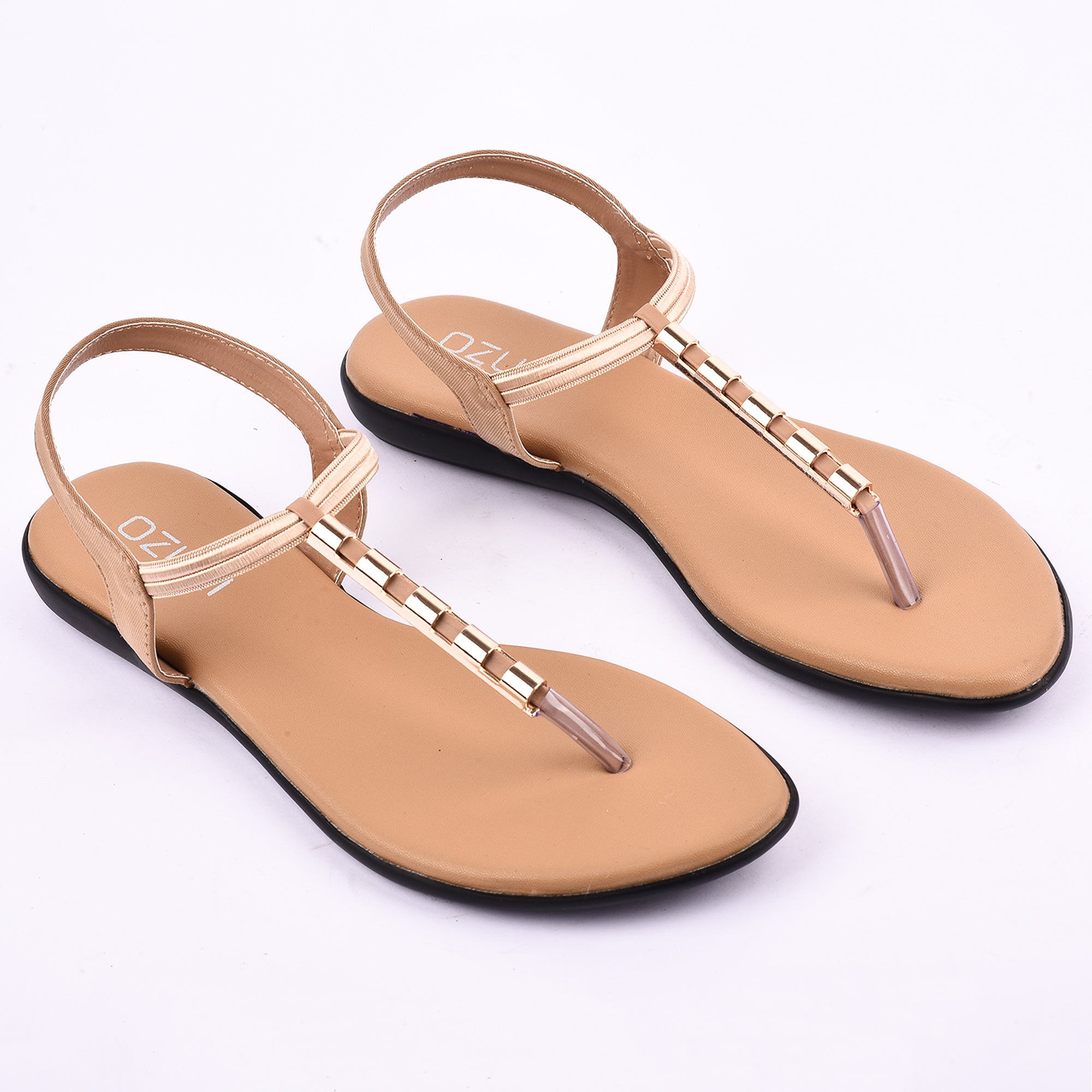 Elegant Elastic Strap Flat Sandal with Metallic Detailing