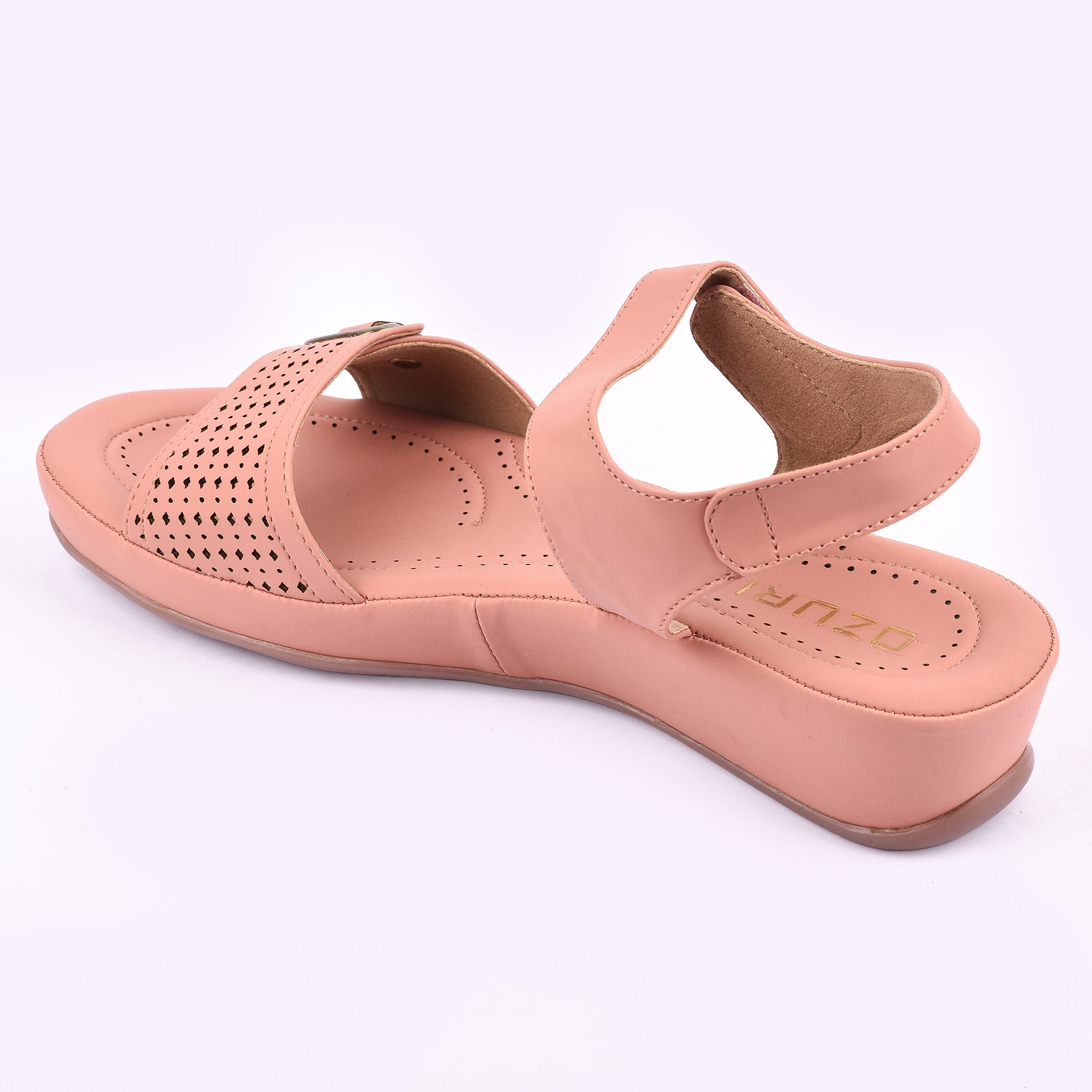 Comfort Wedge Sandal with Perforated Strap and Buckle Detail