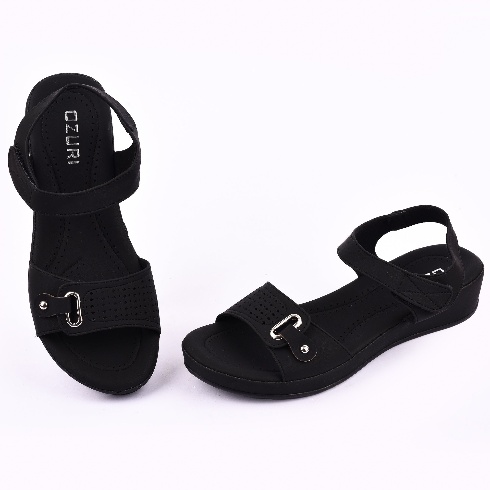 Comfort Wedge Sandal with Perforated Strap and Buckle Detail