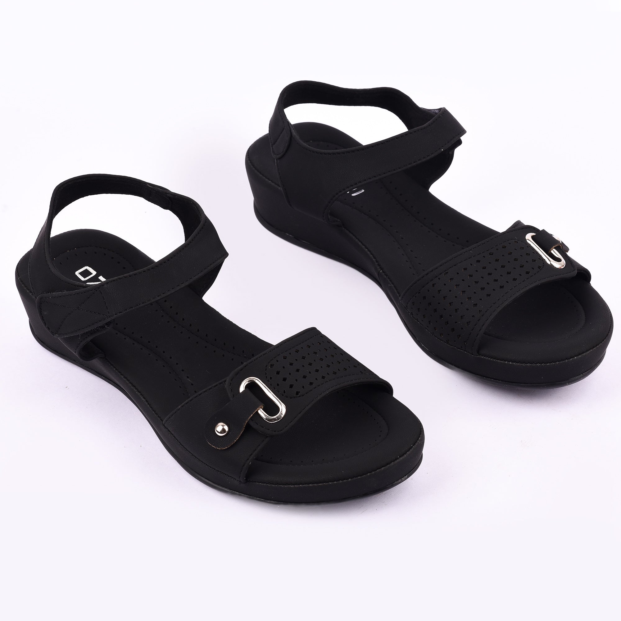 Comfort Wedge Sandal with Perforated Strap and Buckle Detail