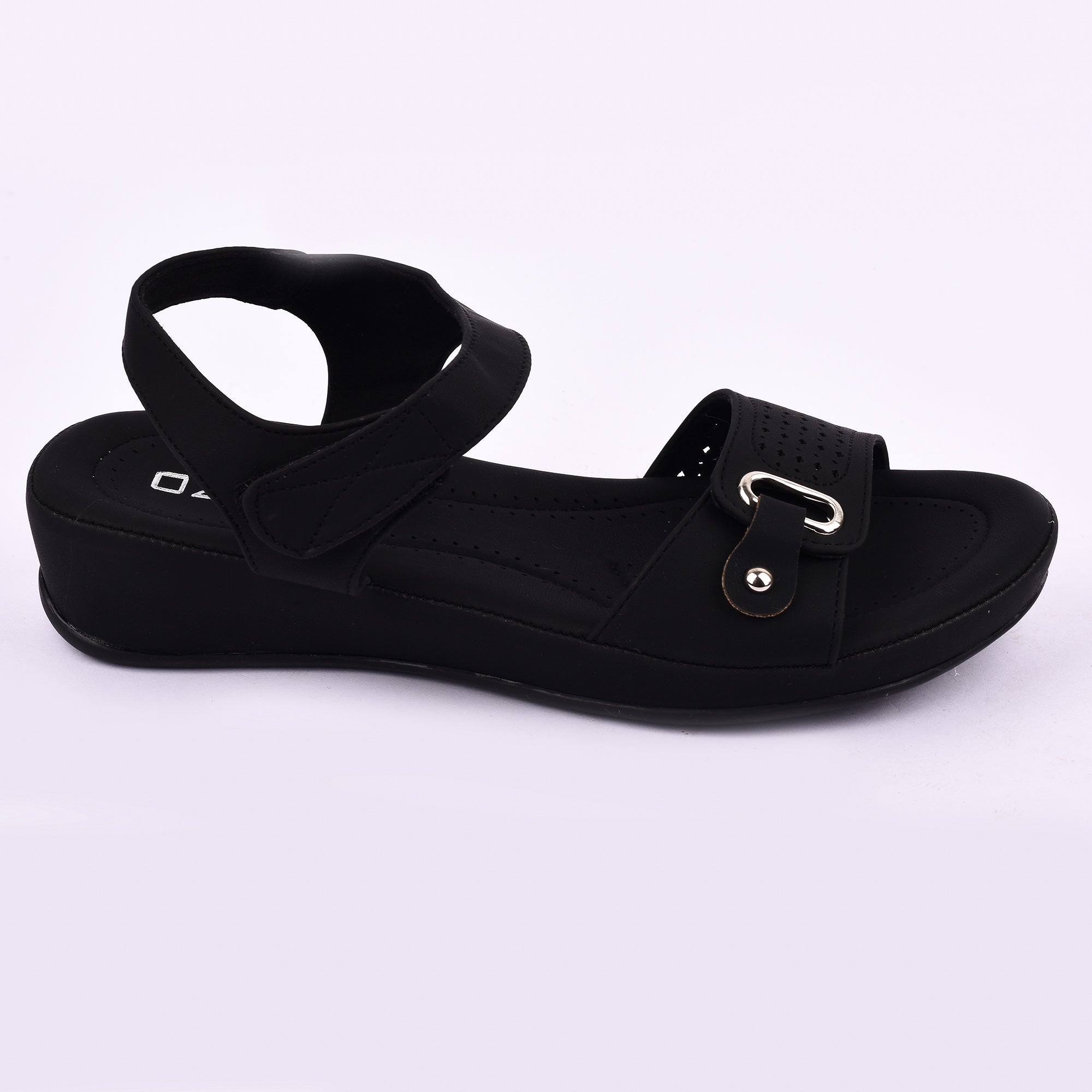 Comfort Wedge Sandal with Perforated Strap and Buckle Detail