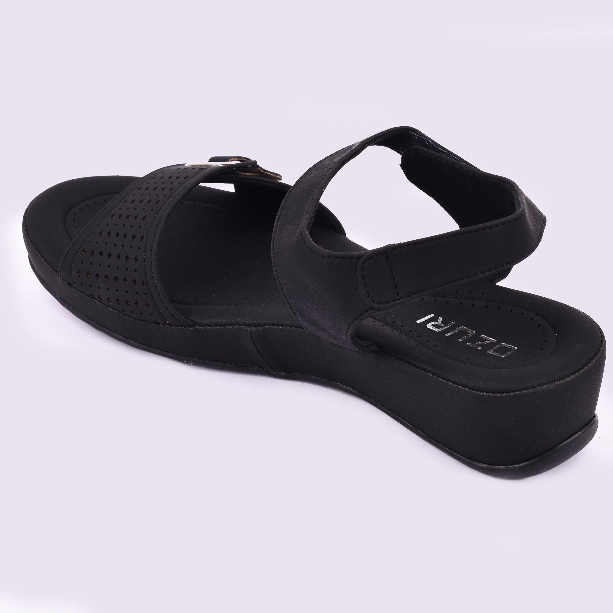 Comfort Wedge Sandal with Perforated Strap and Buckle Detail