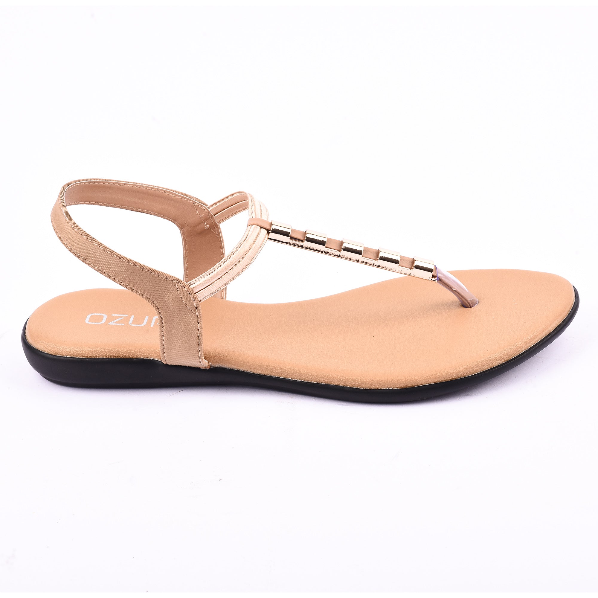 Elegant Elastic Strap Flat Sandal with Metallic Detailing