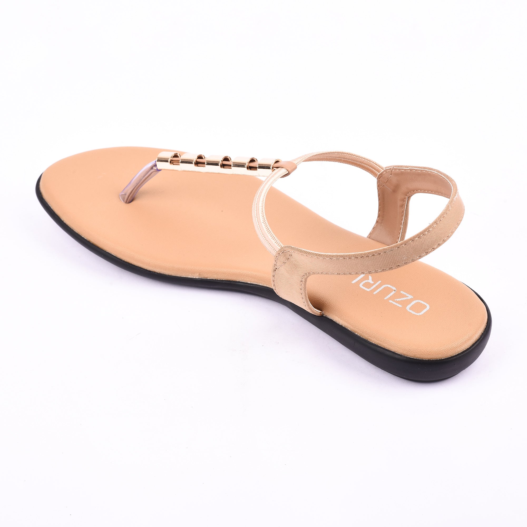 Elegant Elastic Strap Flat Sandal with Metallic Detailing