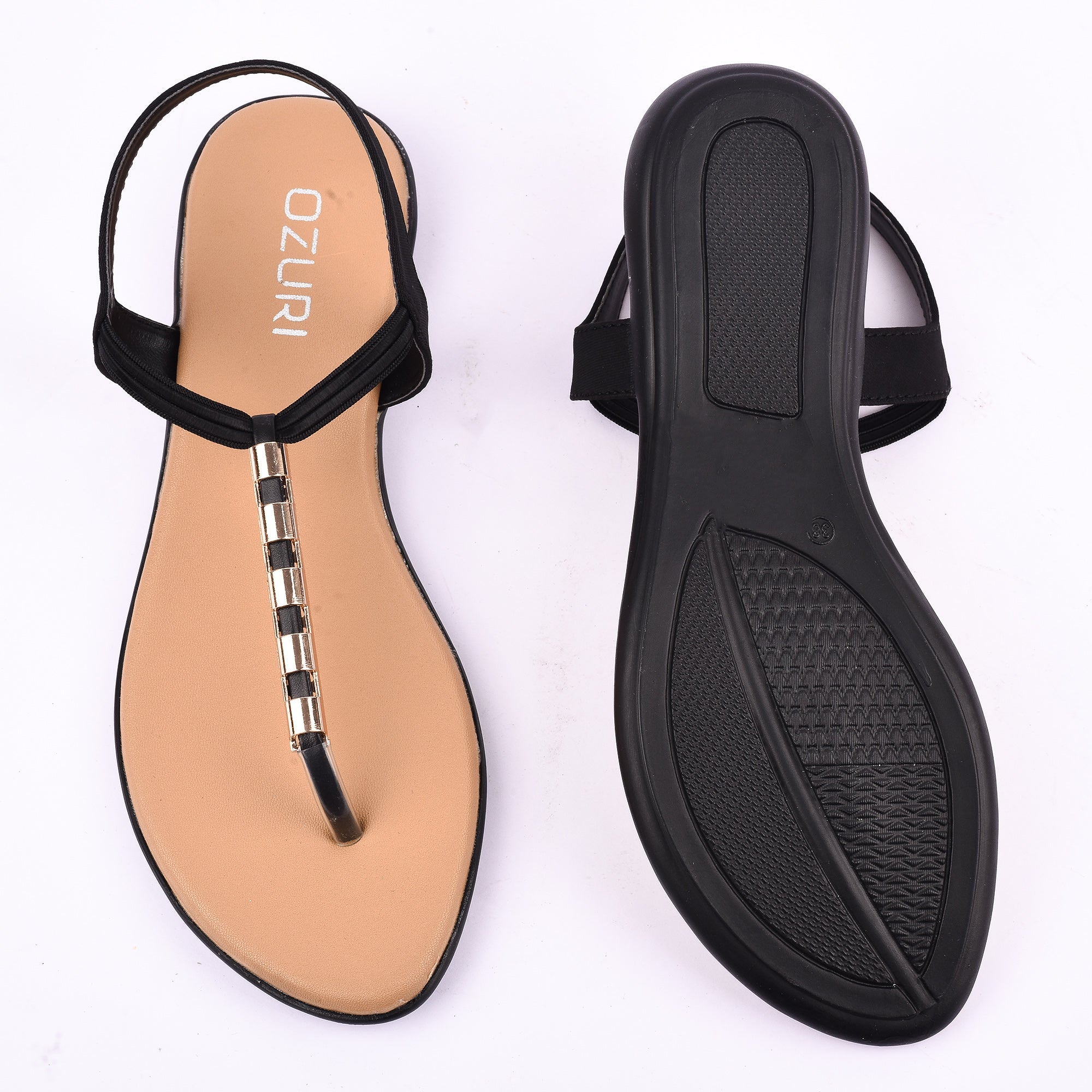 Elegant Elastic Strap Flat Sandal with Metallic Detailing