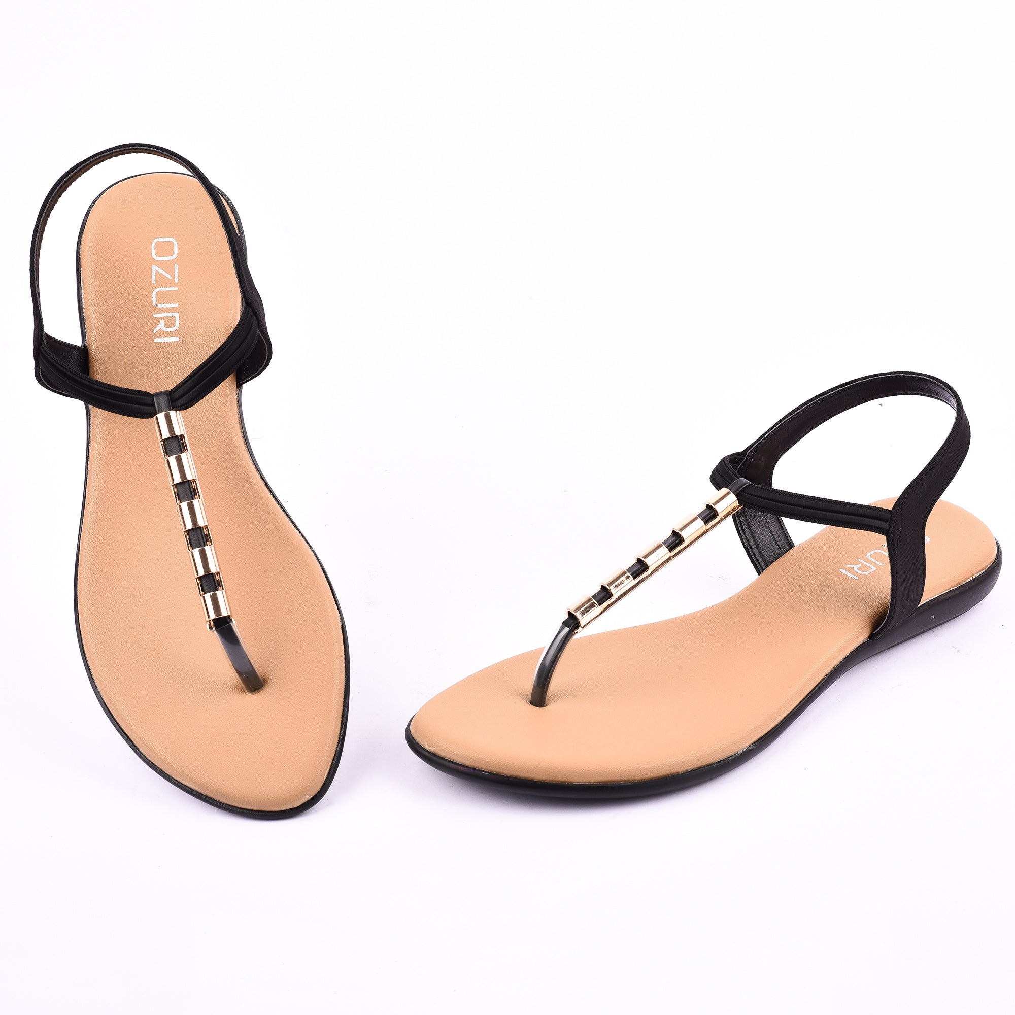 Elegant Elastic Strap Flat Sandal with Metallic Detailing