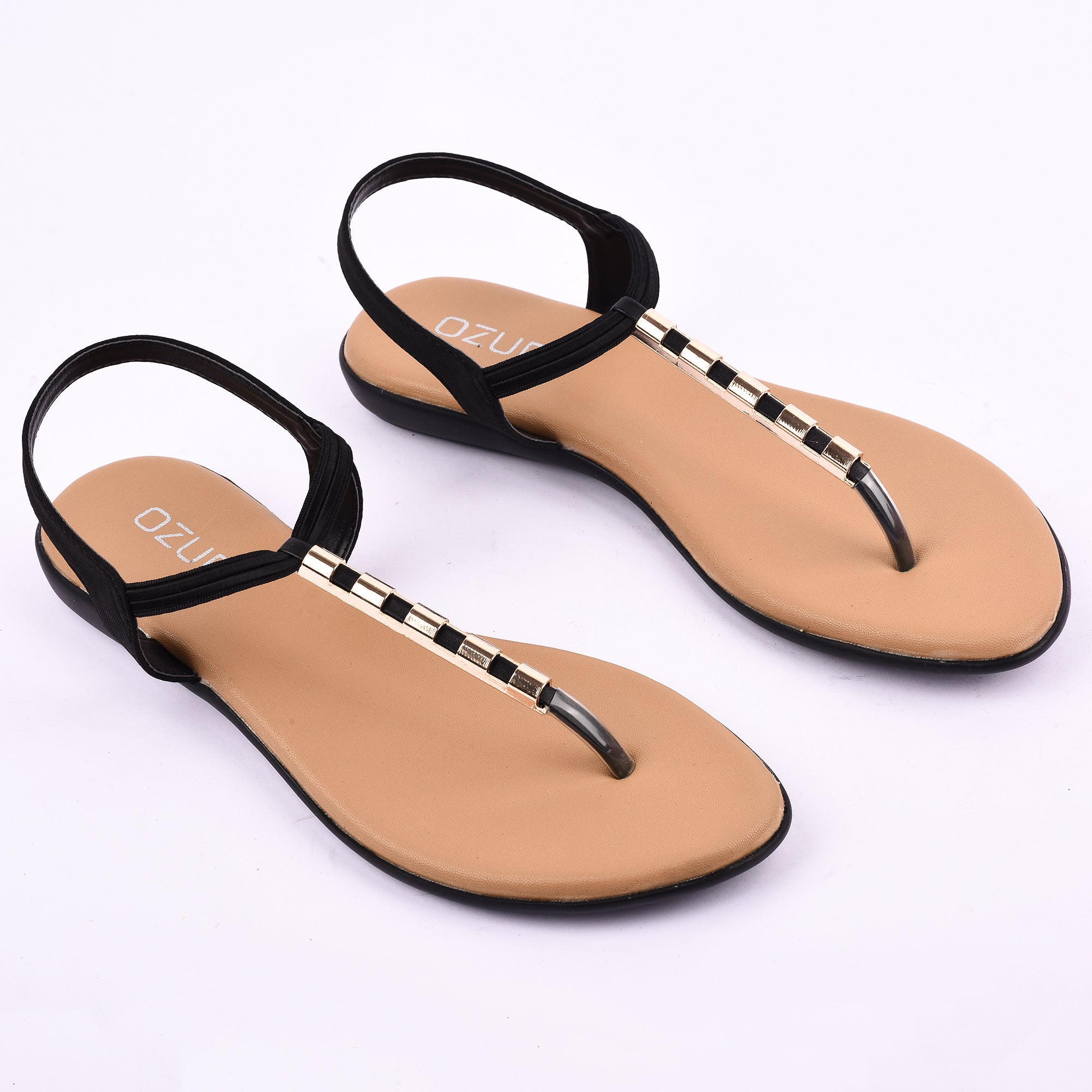 Elegant Elastic Strap Flat Sandal with Metallic Detailing