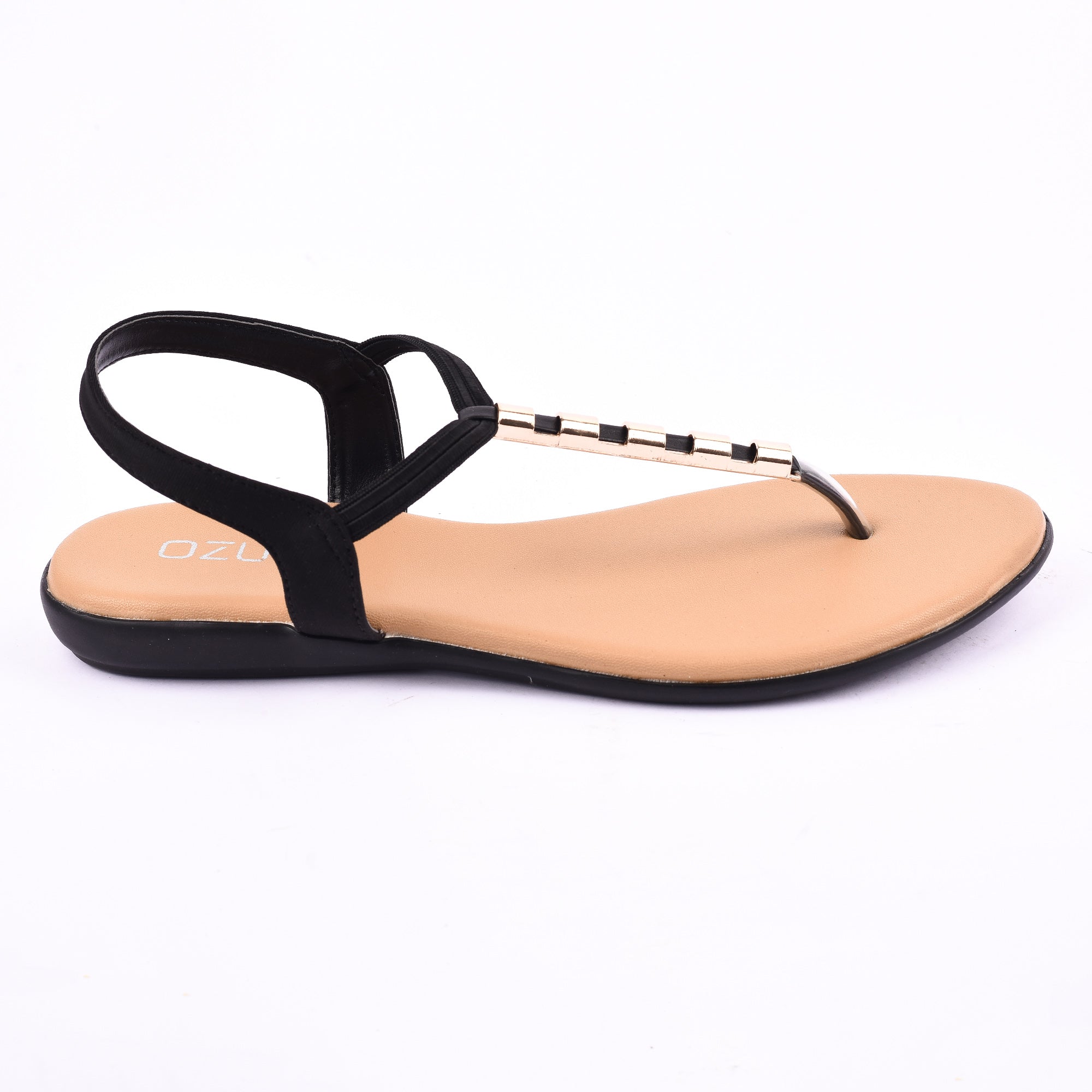 Elegant Elastic Strap Flat Sandal with Metallic Detailing