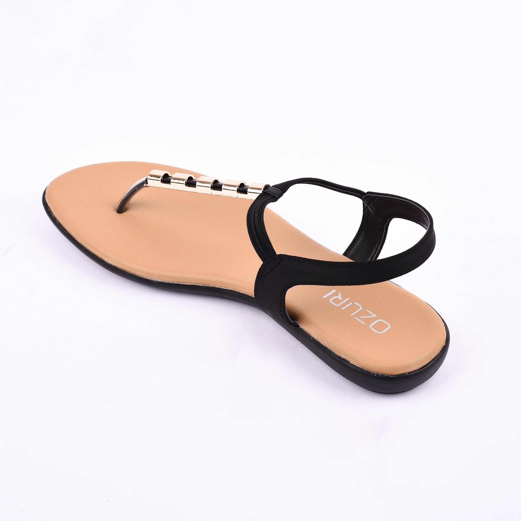 Elegant Elastic Strap Flat Sandal with Metallic Detailing