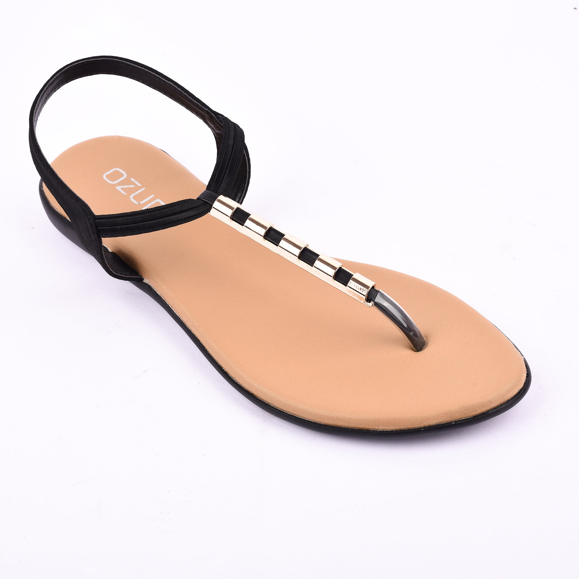 Elegant Elastic Strap Flat Sandal with Metallic Detailing