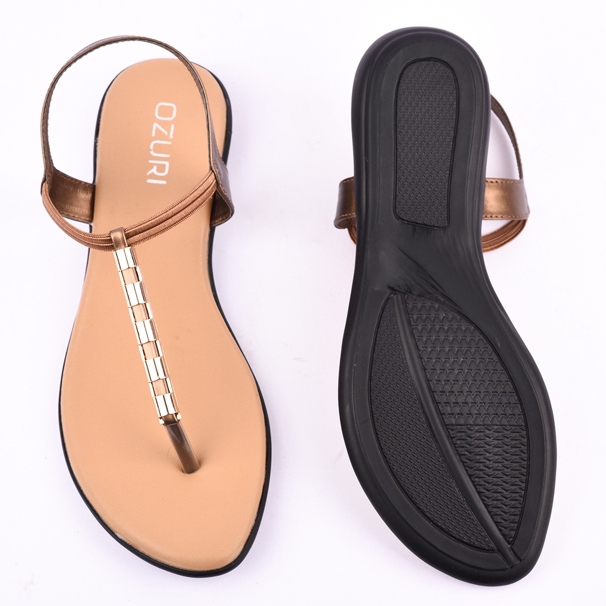 Elegant Elastic Strap Flat Sandal with Metallic Detailing