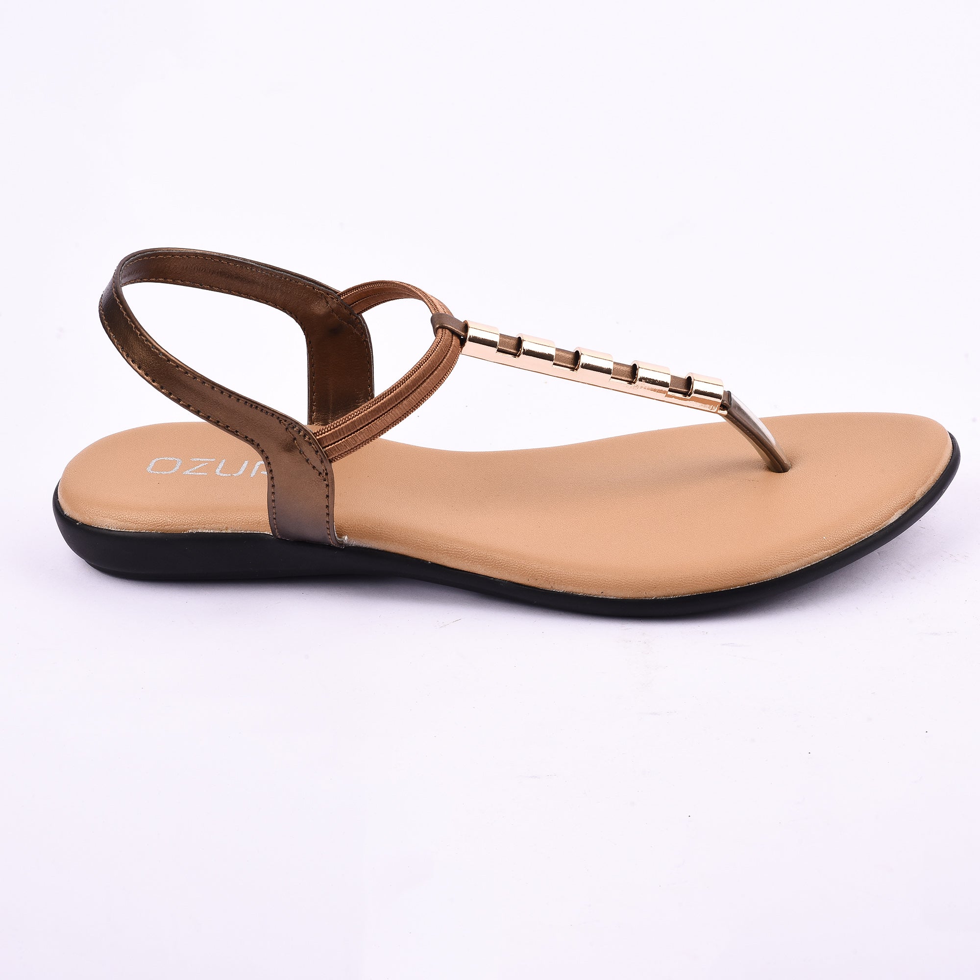 Elegant Elastic Strap Flat Sandal with Metallic Detailing