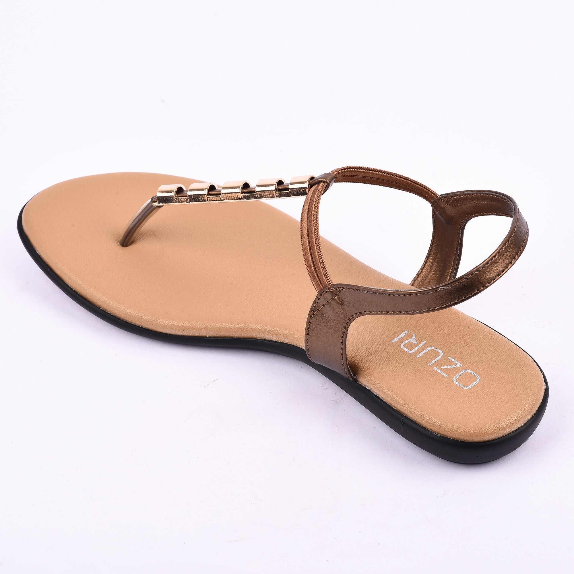 Elegant Elastic Strap Flat Sandal with Metallic Detailing
