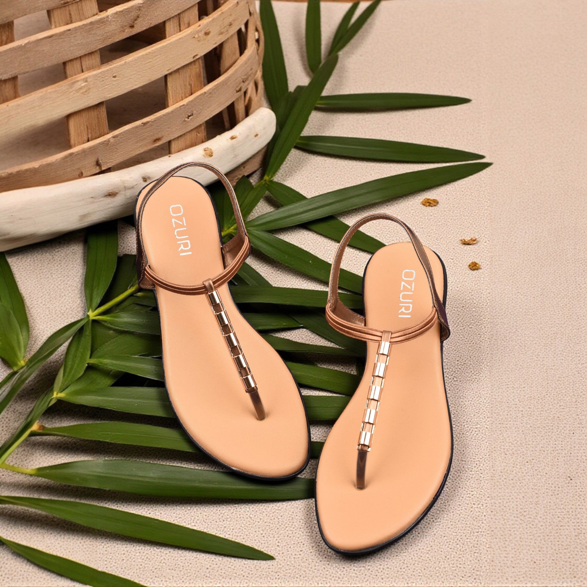 Elegant Elastic Strap Flat Sandal with Metallic Detailing