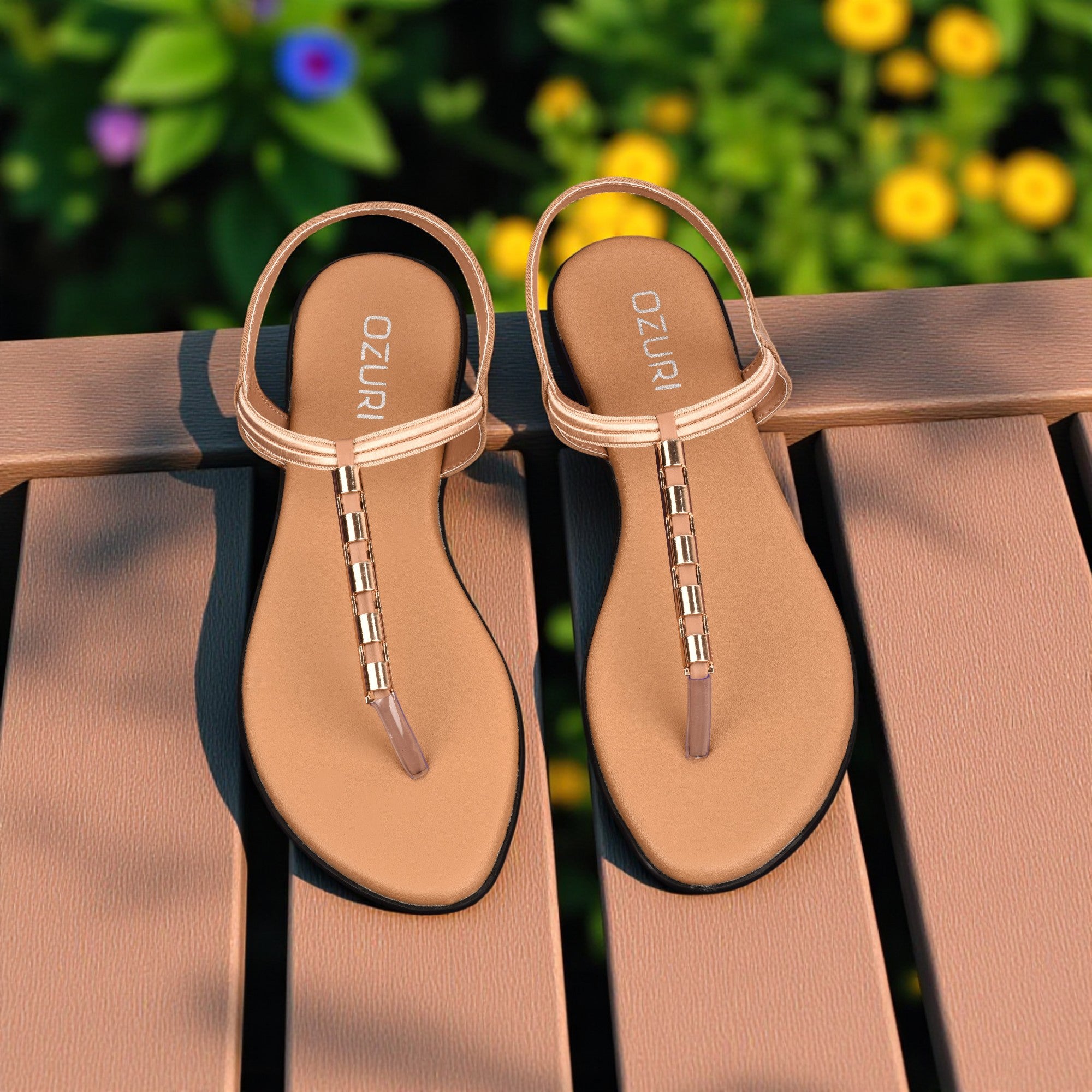 Elegant Elastic Strap Flat Sandal with Metallic Detailing