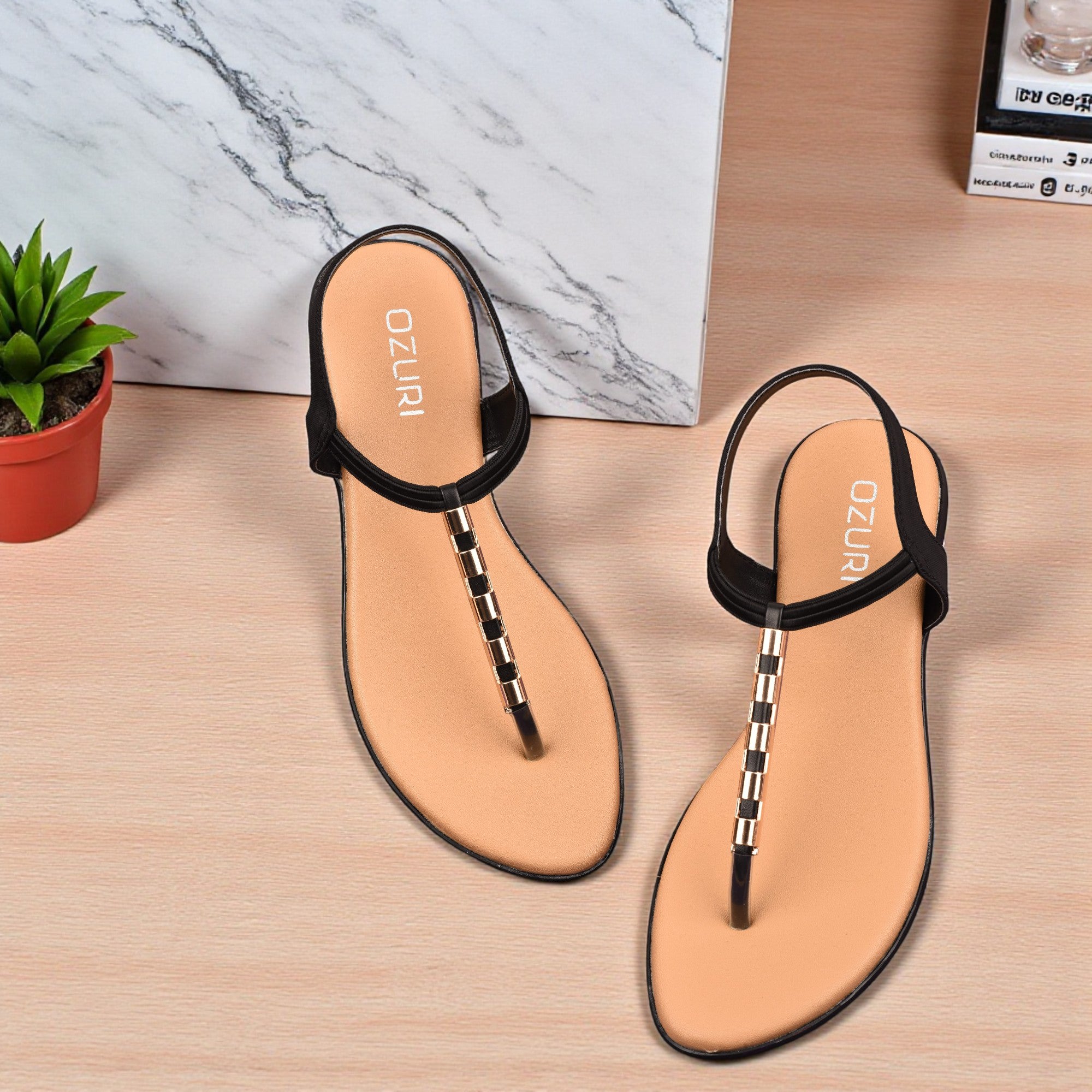 Elegant Elastic Strap Flat Sandal with Metallic Detailing