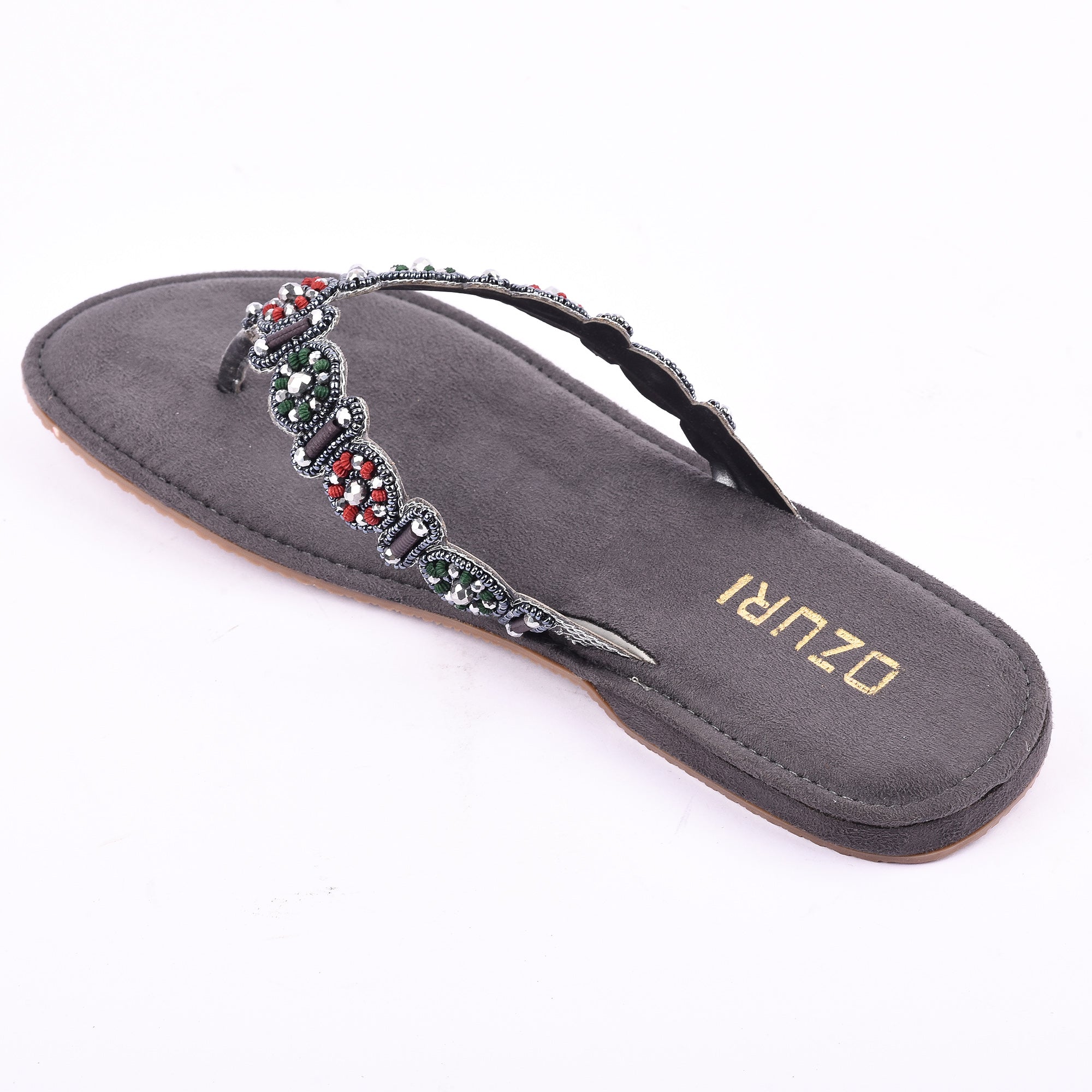 OZURI Women’s Embellished Beaded Ethnic Flats – Stylish Comfortable Slip-On Sandals(10601)