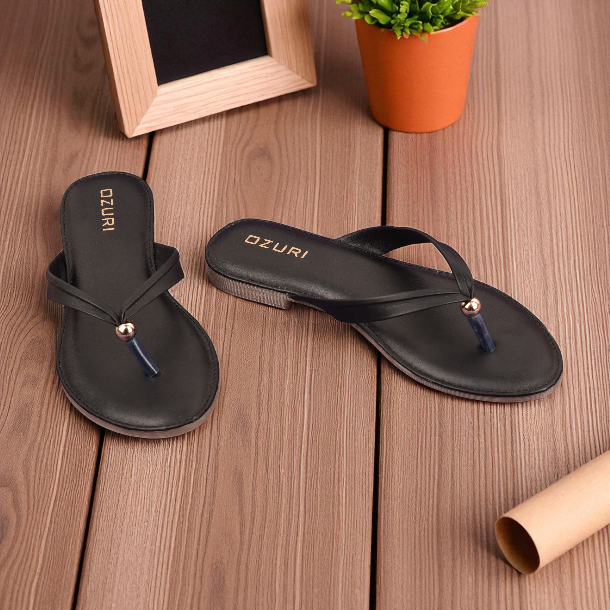 Ozuri Elegant Slip-On Flat Sandals with Minimal Charm Detailing