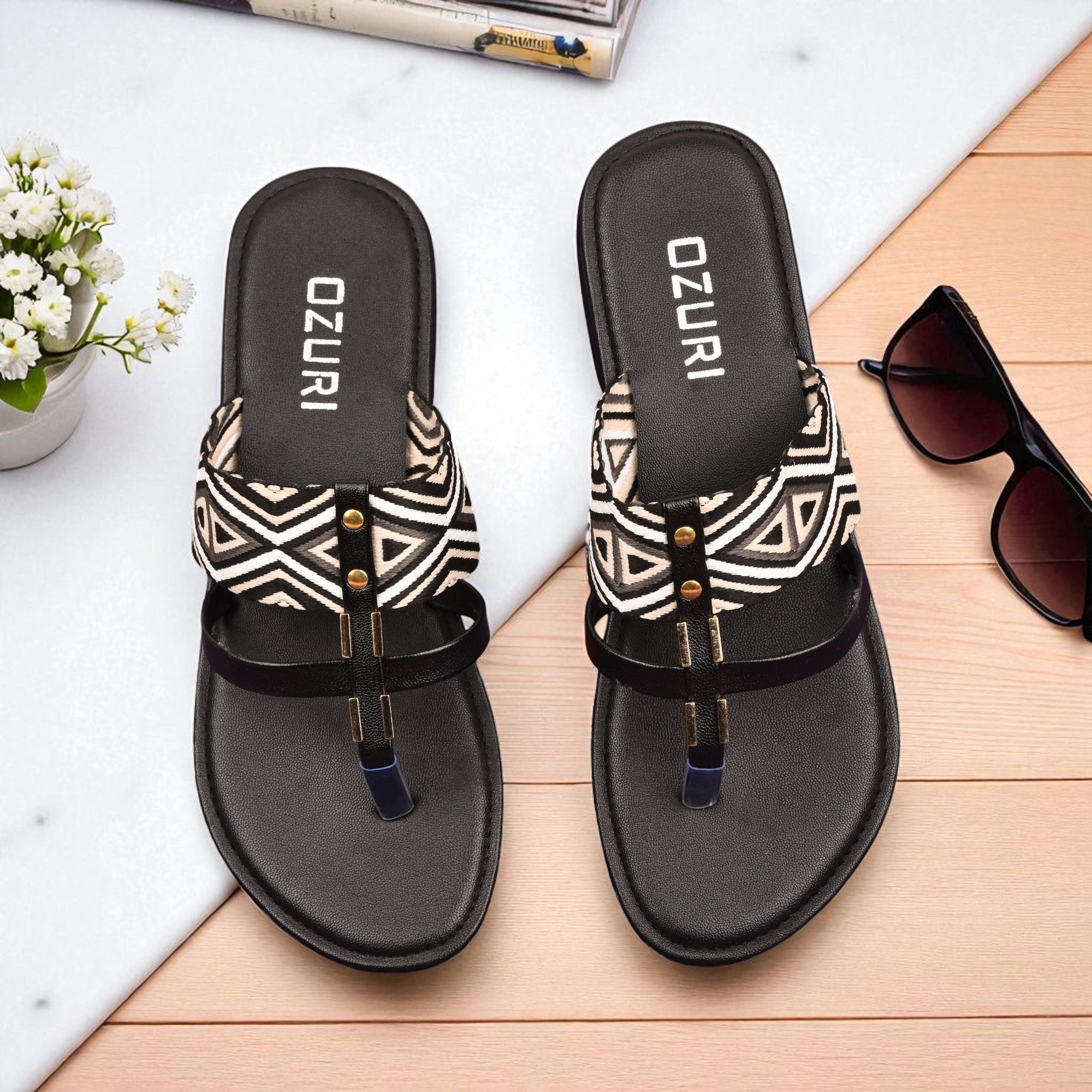 OZURI Women’s Ethnic Embroidered Flats – Stylish & Comfortable Daily Wear Sandals(10603)